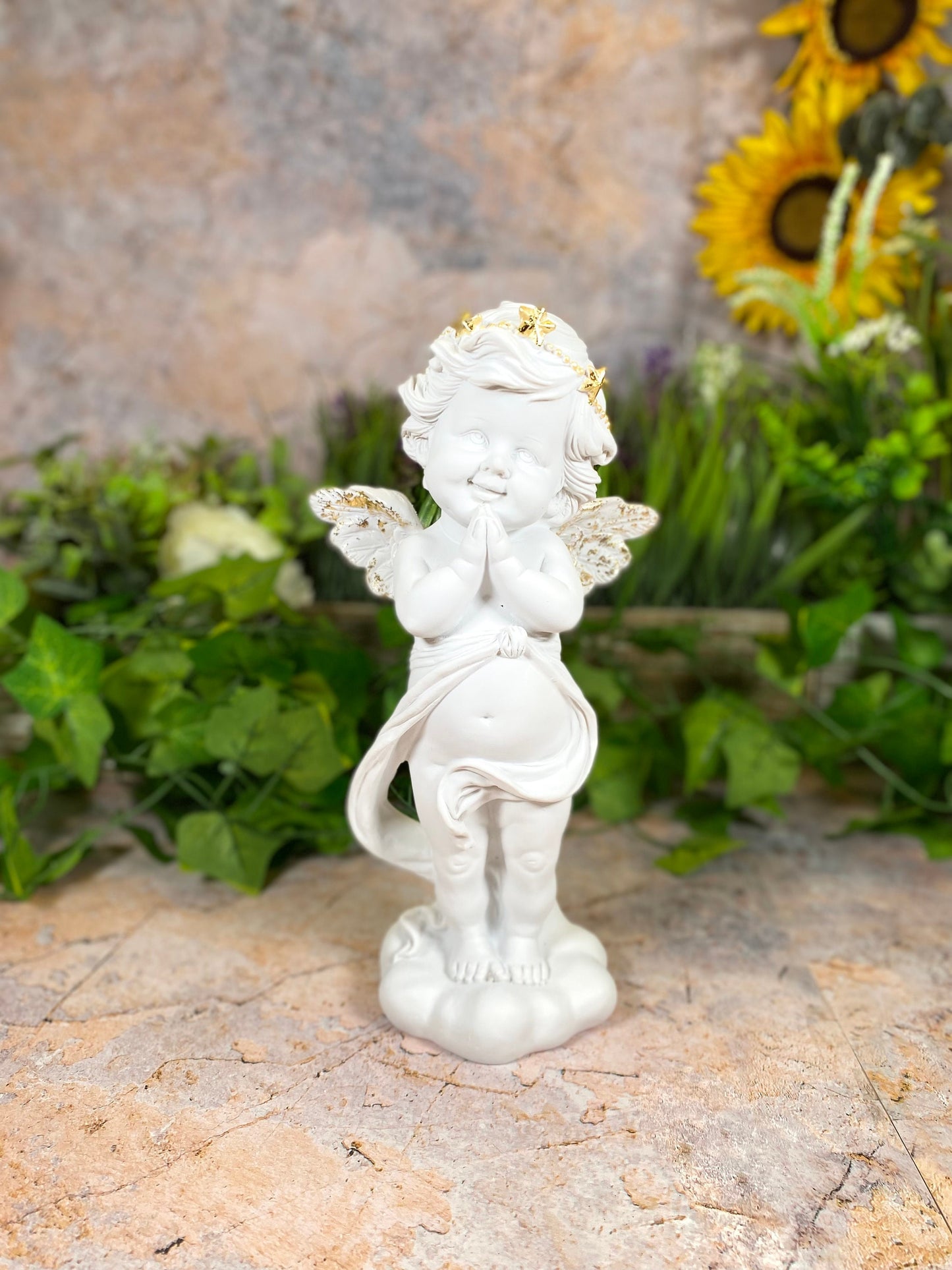 Cherubic Angel Figurine with Golden Crown - Handcrafted Resin Statue - Whimsical Home Decor - Boxed and Ideal for Gifting-Osiris Craftworks