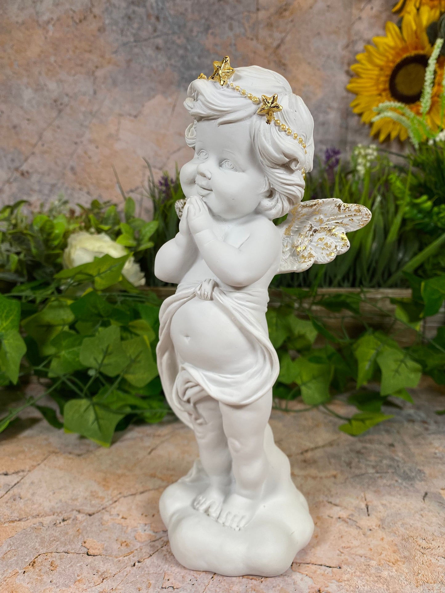 Cherubic Angel Figurine with Golden Crown - Handcrafted Resin Statue - Whimsical Home Decor - Boxed and Ideal for Gifting-Osiris Craftworks