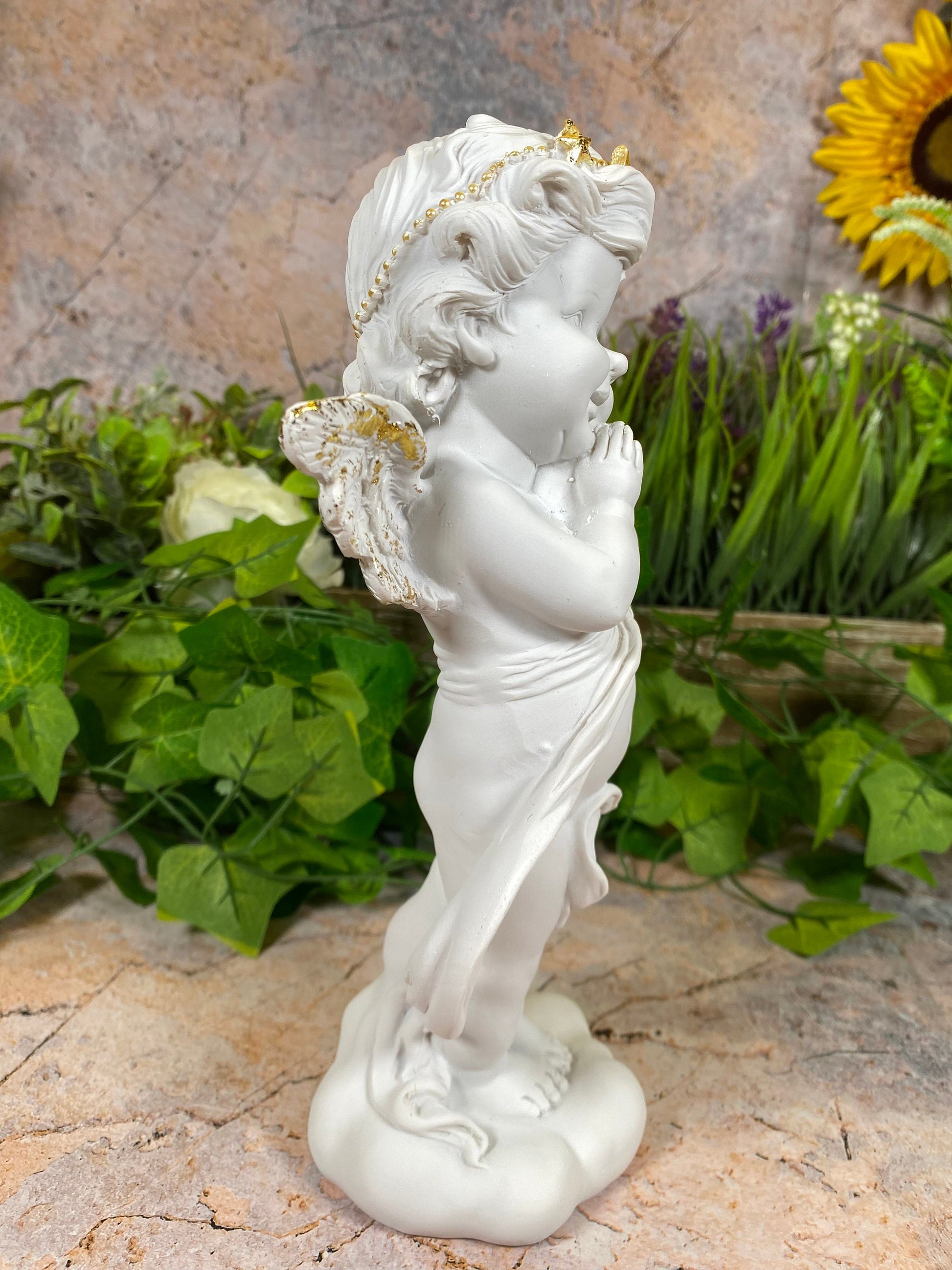 Cherubic Angel Figurine with Golden Crown - Handcrafted Resin Statue - Whimsical Home Decor - Boxed and Ideal for Gifting-Osiris Craftworks