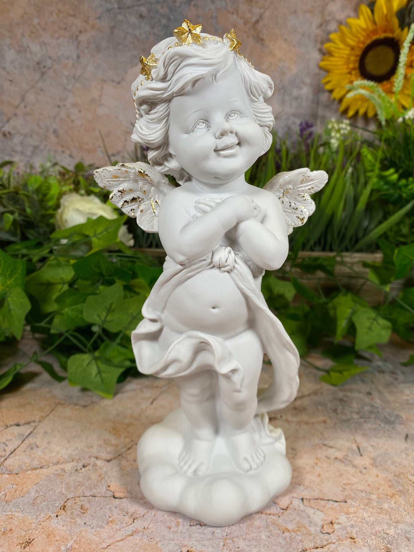 Enchanting Cherub Angel Statue with Gilded Accents - Elegantly Crafted Resin Cherub - Heavenly Nursery Decor - Boxed for Gifting"-Osiris Craftworks