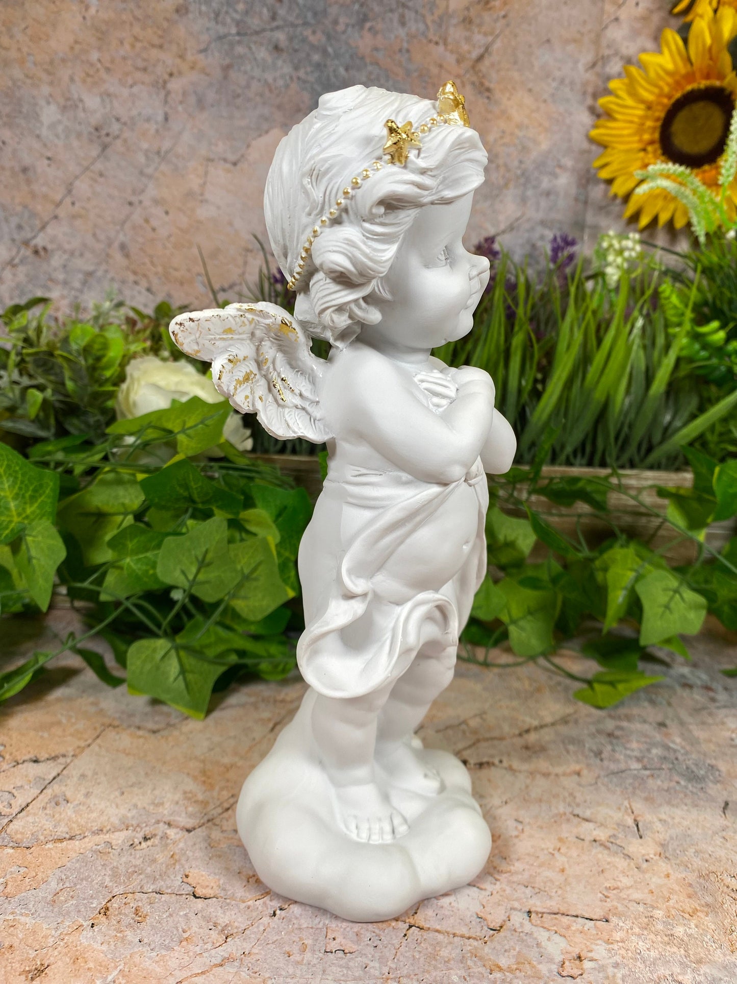 Enchanting Cherub Angel Statue with Gilded Accents - Elegantly Crafted Resin Cherub - Heavenly Nursery Decor - Boxed for Gifting"-Osiris Craftworks