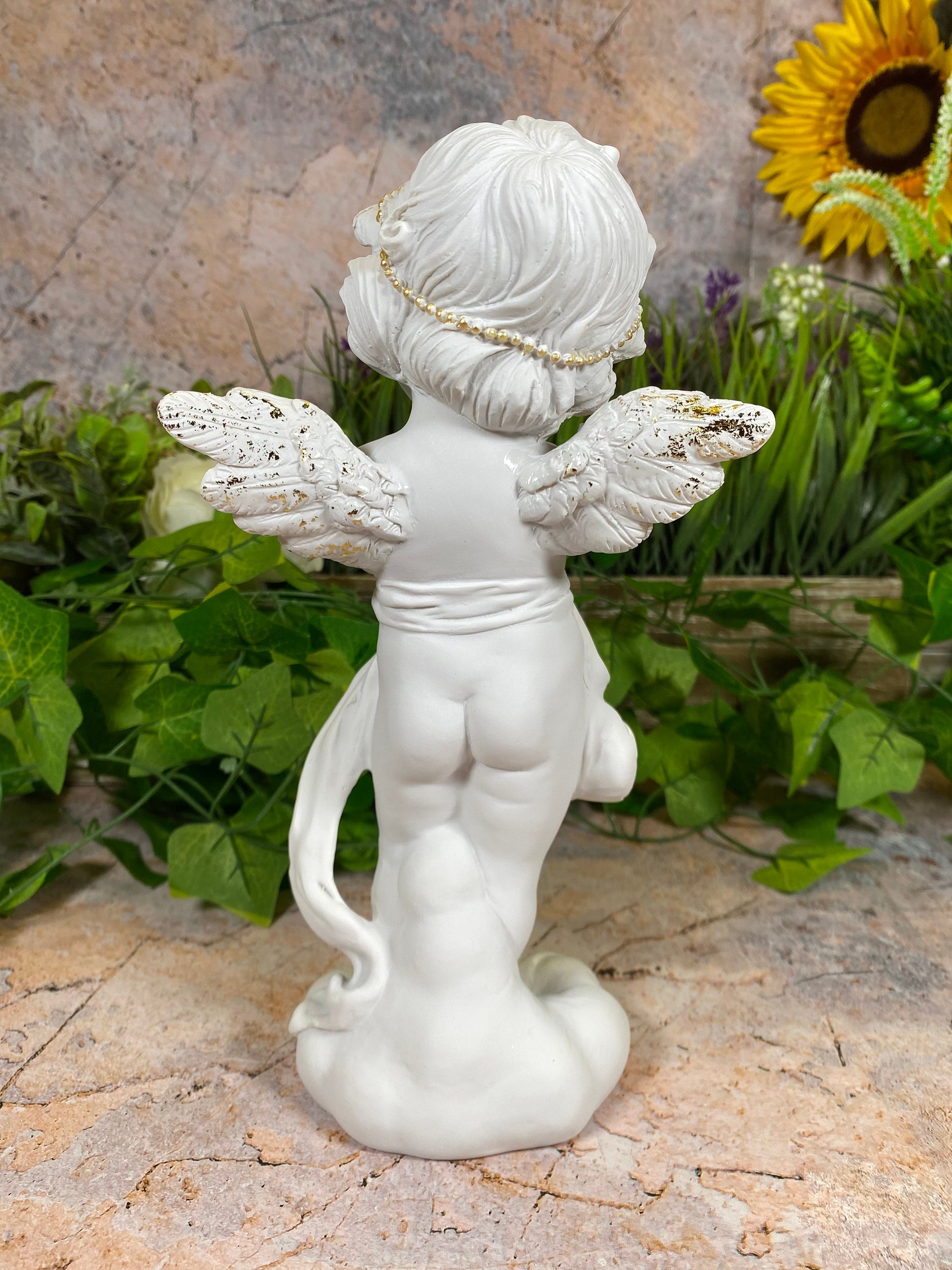 Enchanting Cherub Angel Statue with Gilded Accents - Elegantly Crafted Resin Cherub - Heavenly Nursery Decor - Boxed for Gifting"-Osiris Craftworks