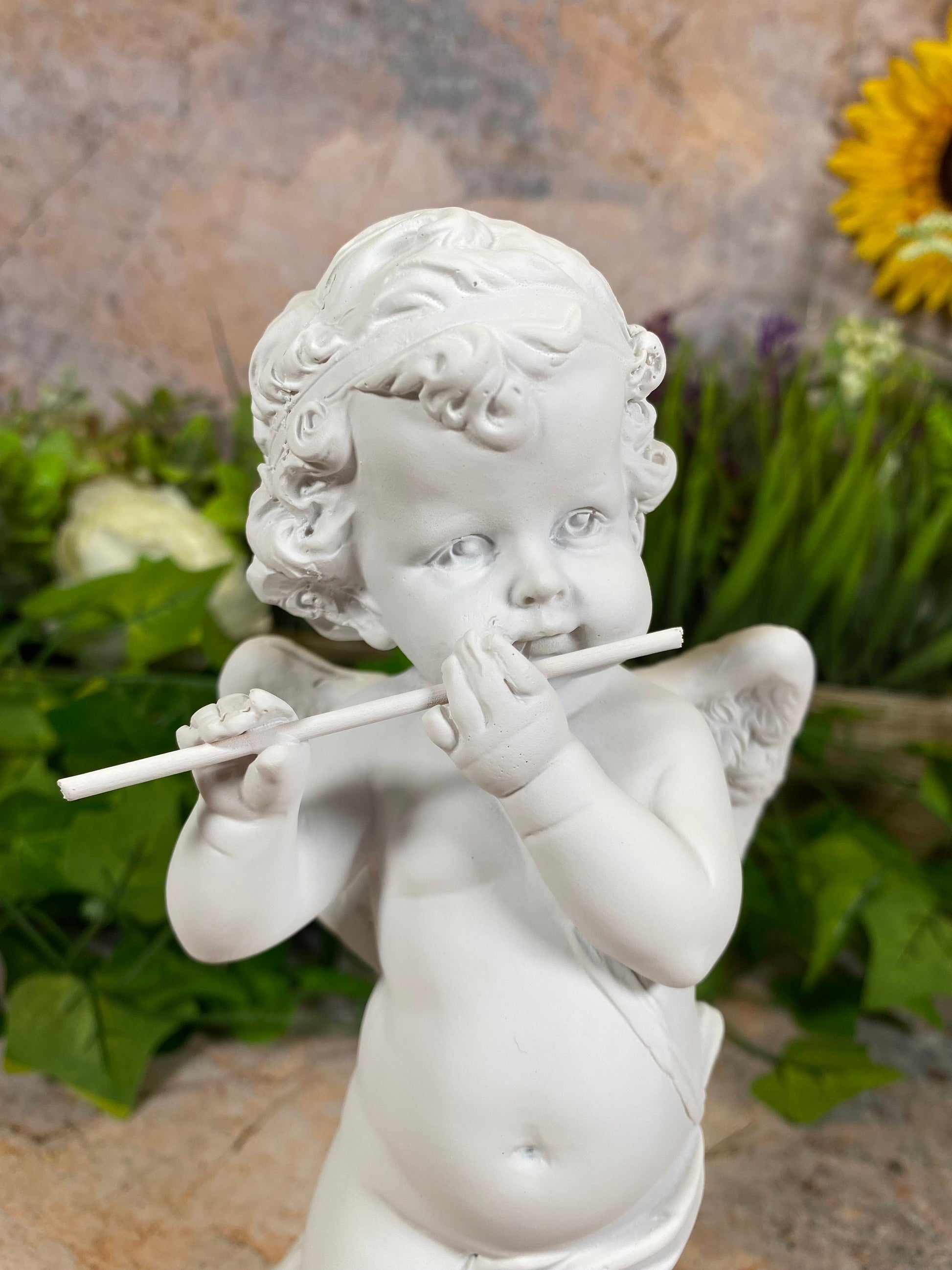 Musical Cherub Resin Statue - Angelic Flute Player Figurine - Inspirational Home Decor - Elegantly Boxed for Gifting-Osiris Craftworks