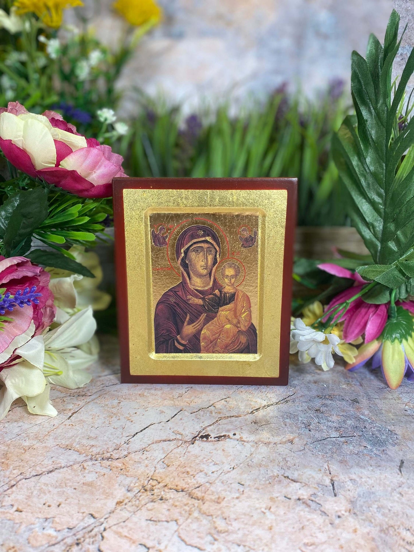 Virgin Mary and Baby Jesus Icon (11.5cm X 14cm) - Sacred Religious Wall Plaque for Home & Chapel Decor-Osiris Craftworks