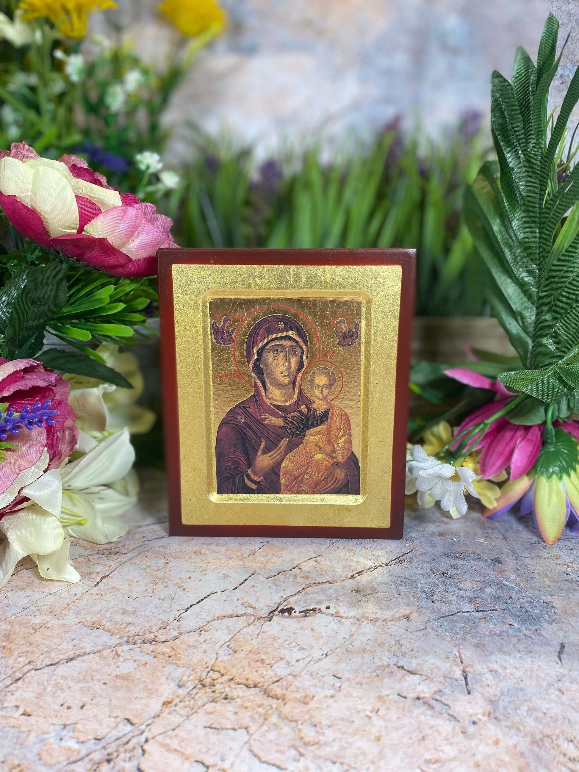 Virgin Mary and Baby Jesus Icon (11.5cm X 14cm) - Sacred Religious Wall Plaque for Home & Chapel Decor-Osiris Craftworks