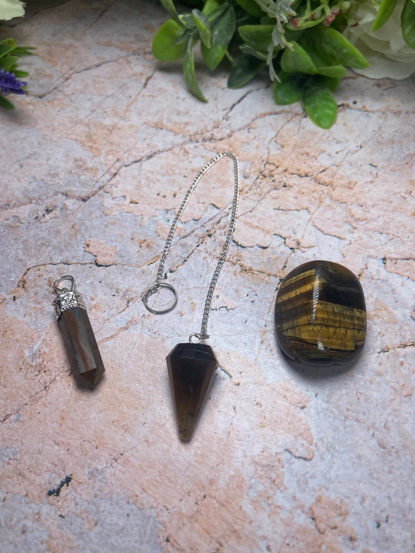 Tiger's Eye Pendulum & Pendant Set – Spiritual Divination Tool, Crystal Healing Accessory with Polished Tiger's Eye Stone