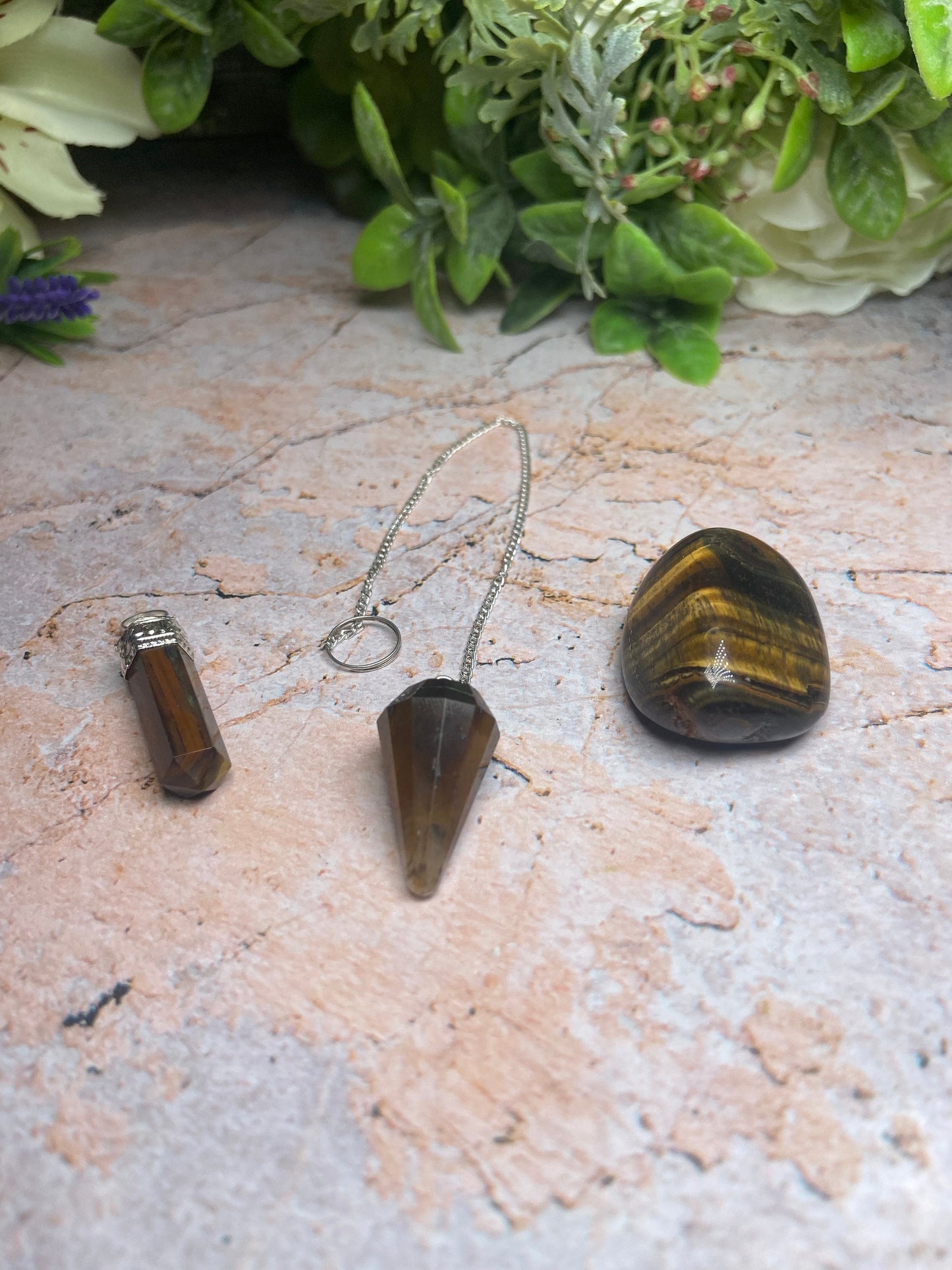 Tiger's Eye Pendulum & Pendant Set – Spiritual Divination Tool, Crystal Healing Accessory with Polished Tiger's Eye Stone