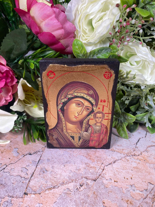 Virgin Mary and Baby Jesus Hanging Icon (10.5cm X 7.5cm) - Spiritual Wall Plaque for Religious Decor & Blessings-Osiris Craftworks