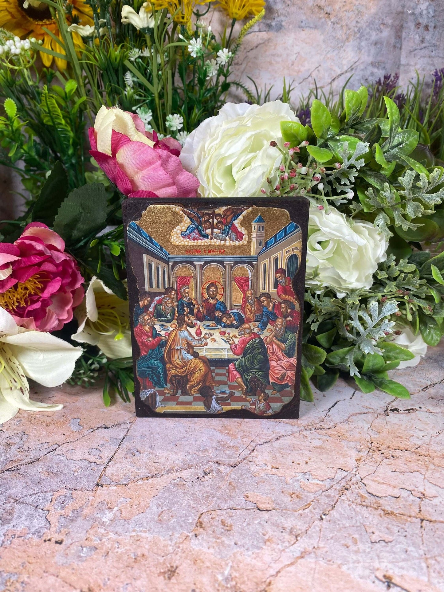 The Last Supper Hanging Icon (12.5cm x 9.5cm) - Spiritual Wall Decor Capturing Jesus Christ's Final Meal & His Disciples-Osiris Craftworks