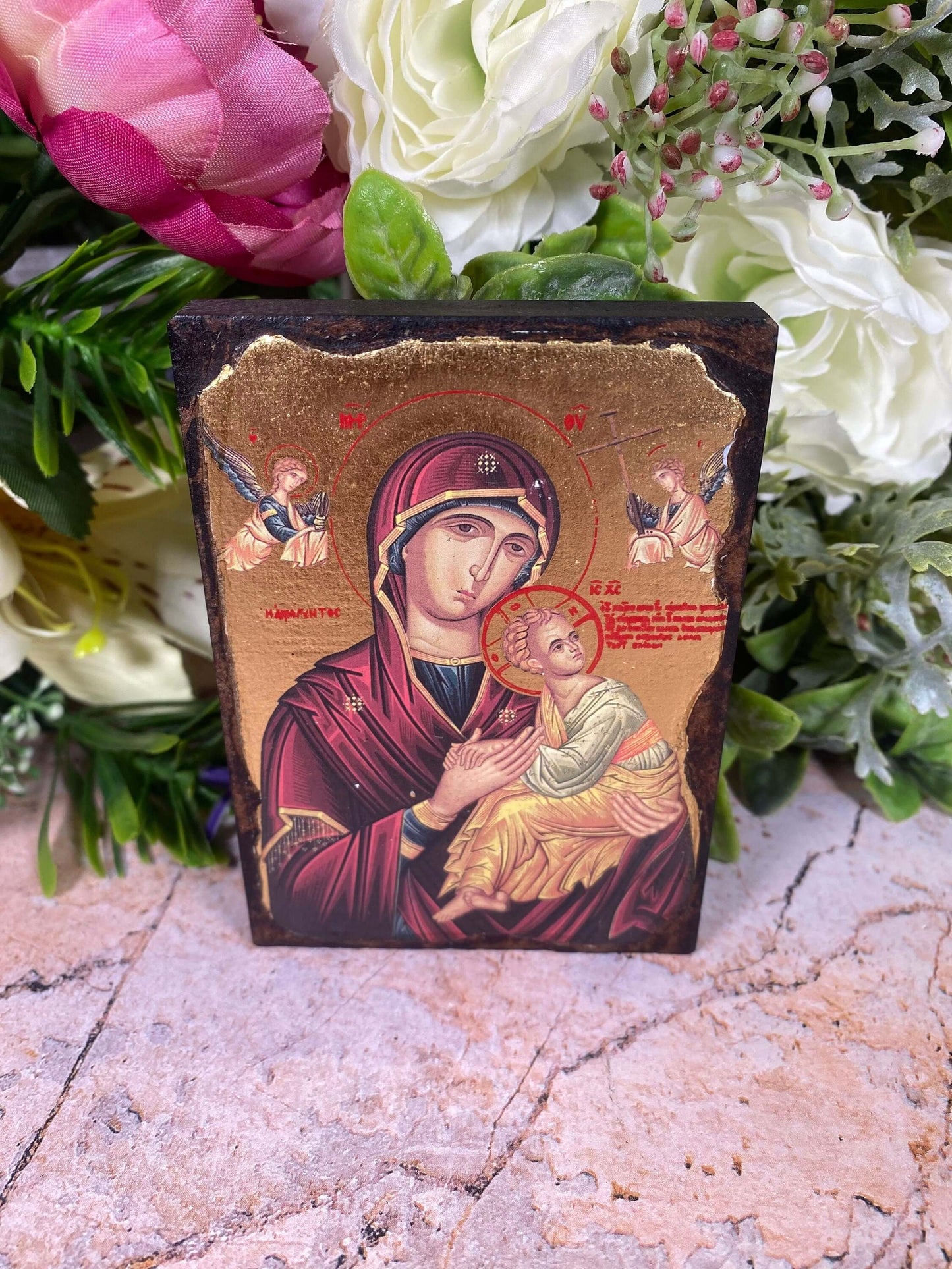 Virgin Mary & Baby Jesus Hanging Icon (10.5cm x 7.5cm) - Divine Motherhood Religious Wall Plaque for Spiritual Elevation-Osiris Craftworks