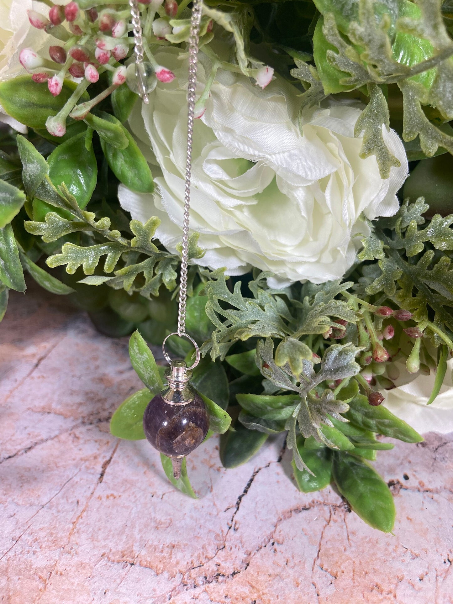 Handcrafted Amethyst Sphere Pendulum - Silver Chain - Guided Meditation & Spiritual Insight Tool 19cm