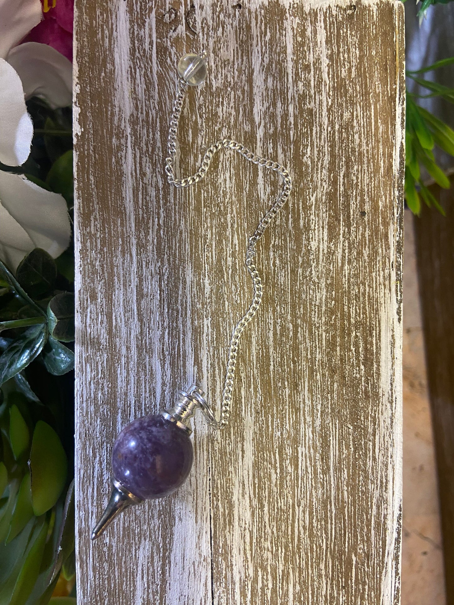 Handcrafted Amethyst Sphere Pendulum - Silver Chain - Guided Meditation & Spiritual Insight Tool 19cm