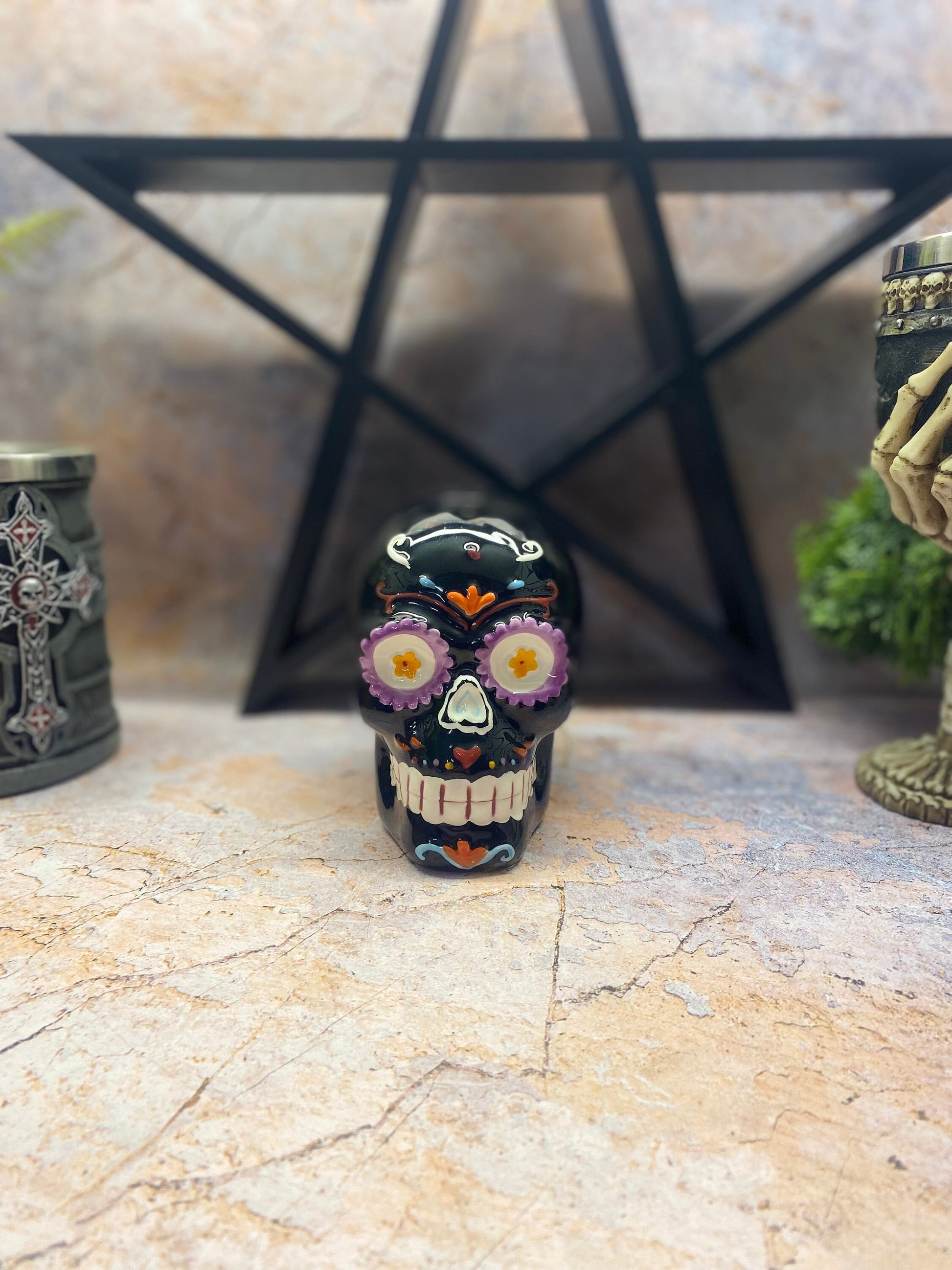 Handcrafted Resin Skull Candle Holder | Unique Day of the Dead Décor | 11x10cm Decorative Candle Accessory-Osiris Craftworks