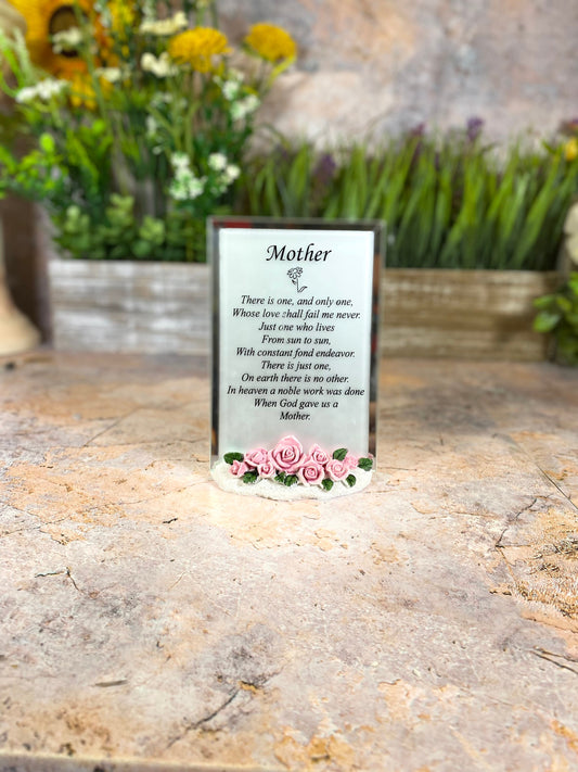 Elegant Mother Tribute Glass Frame with Resin Rose Base - 13.3 x 9cm - Perfect Gift for Moms