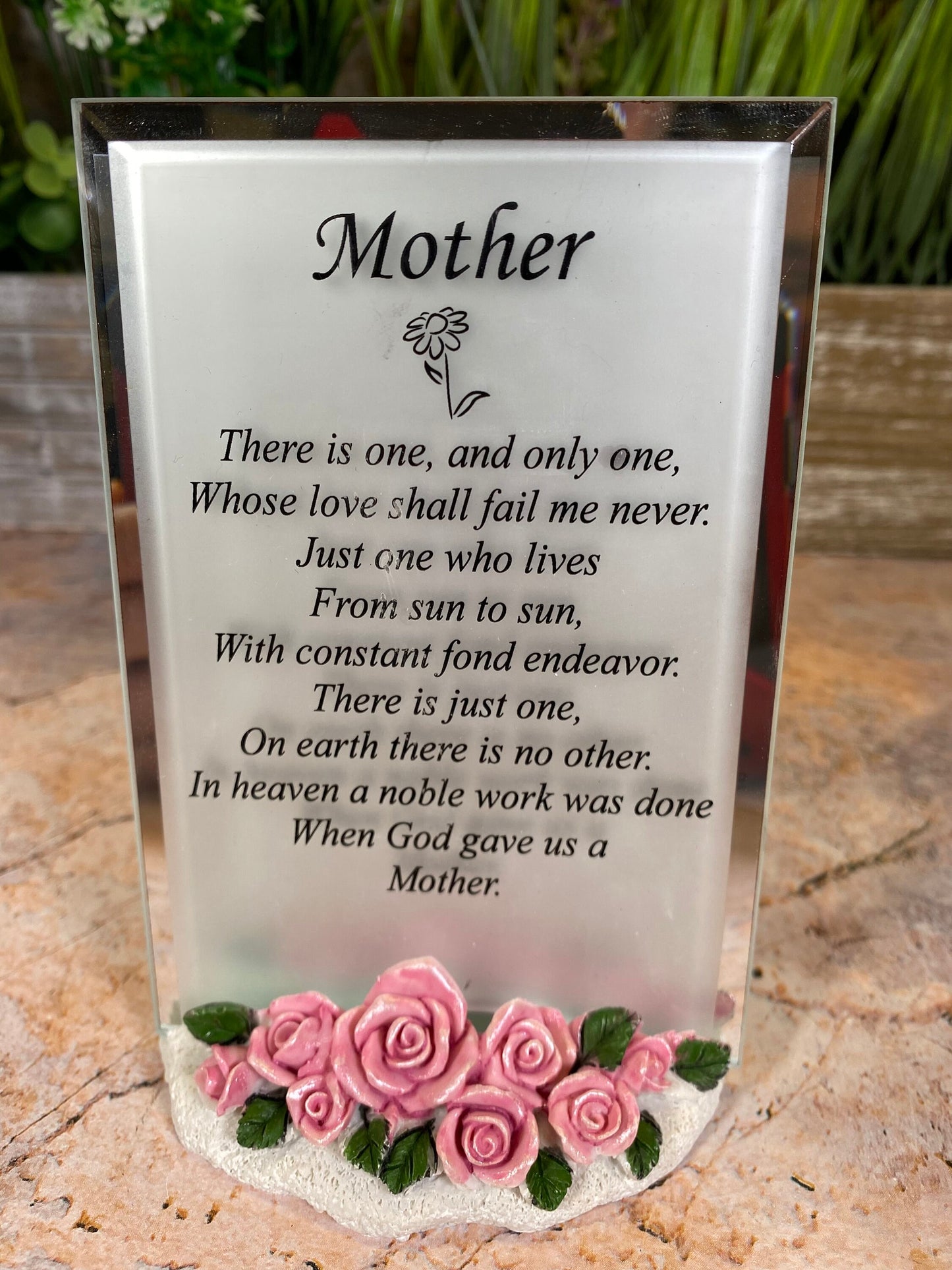 Eleganter Glasrahmen als Tribut an die Mutter mit Rosensockel aus Kunstharz – 13,3 x 9 cm – perfektes Geschenk für Mütter