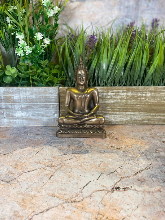 Goldene Buddha-Statue – Kunstharz – 16 x 9,5 cm – Zen-Meditationsdekor – Tafelaufsatz zur spirituellen Erleuchtung