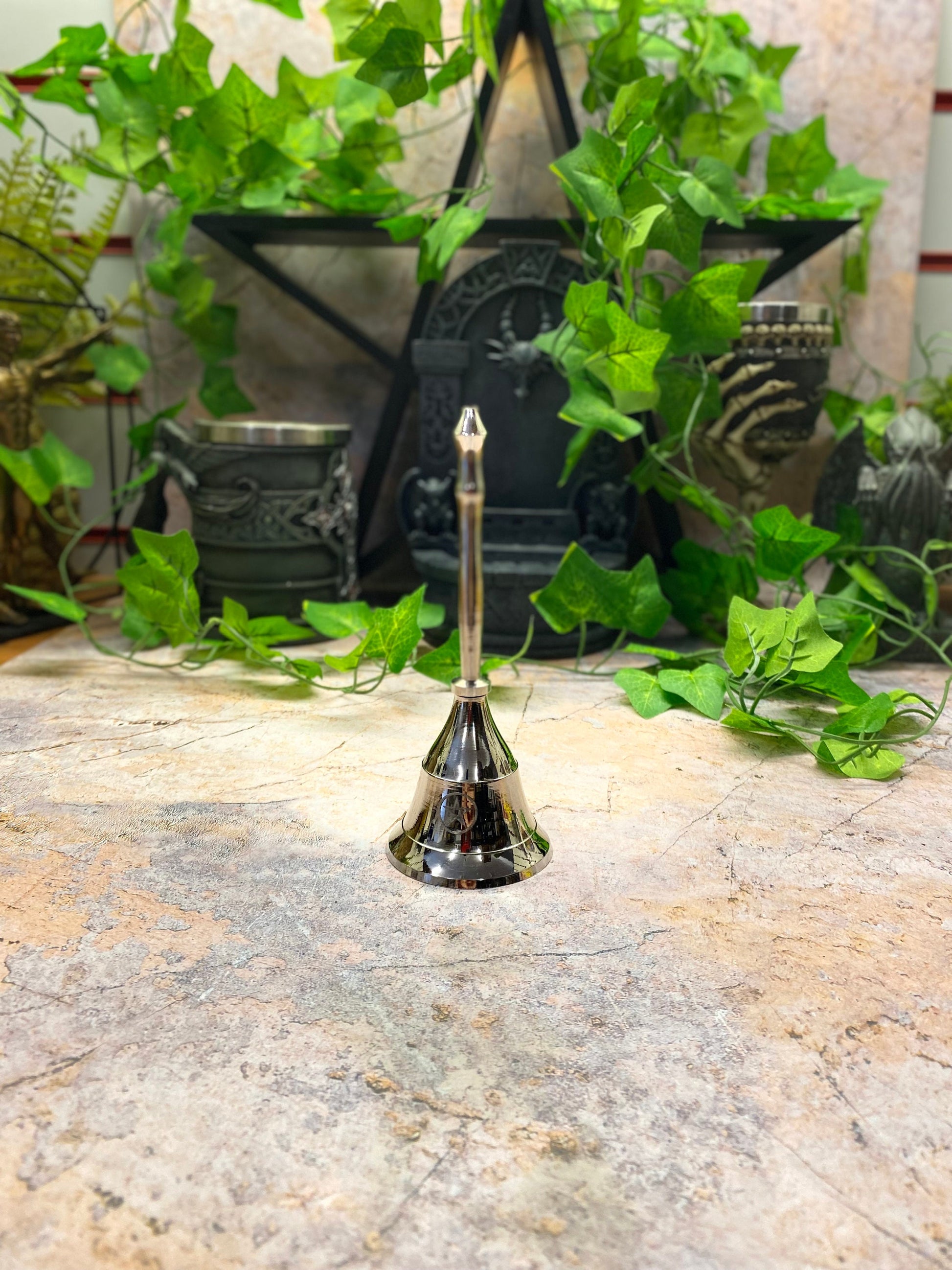 Elegant Metal Nickel Ritual Bell | Shiny Silver Finish | Ceremony Altar Decor | Home Accent Piece | Height 13.5cm-Osiris Craftworks