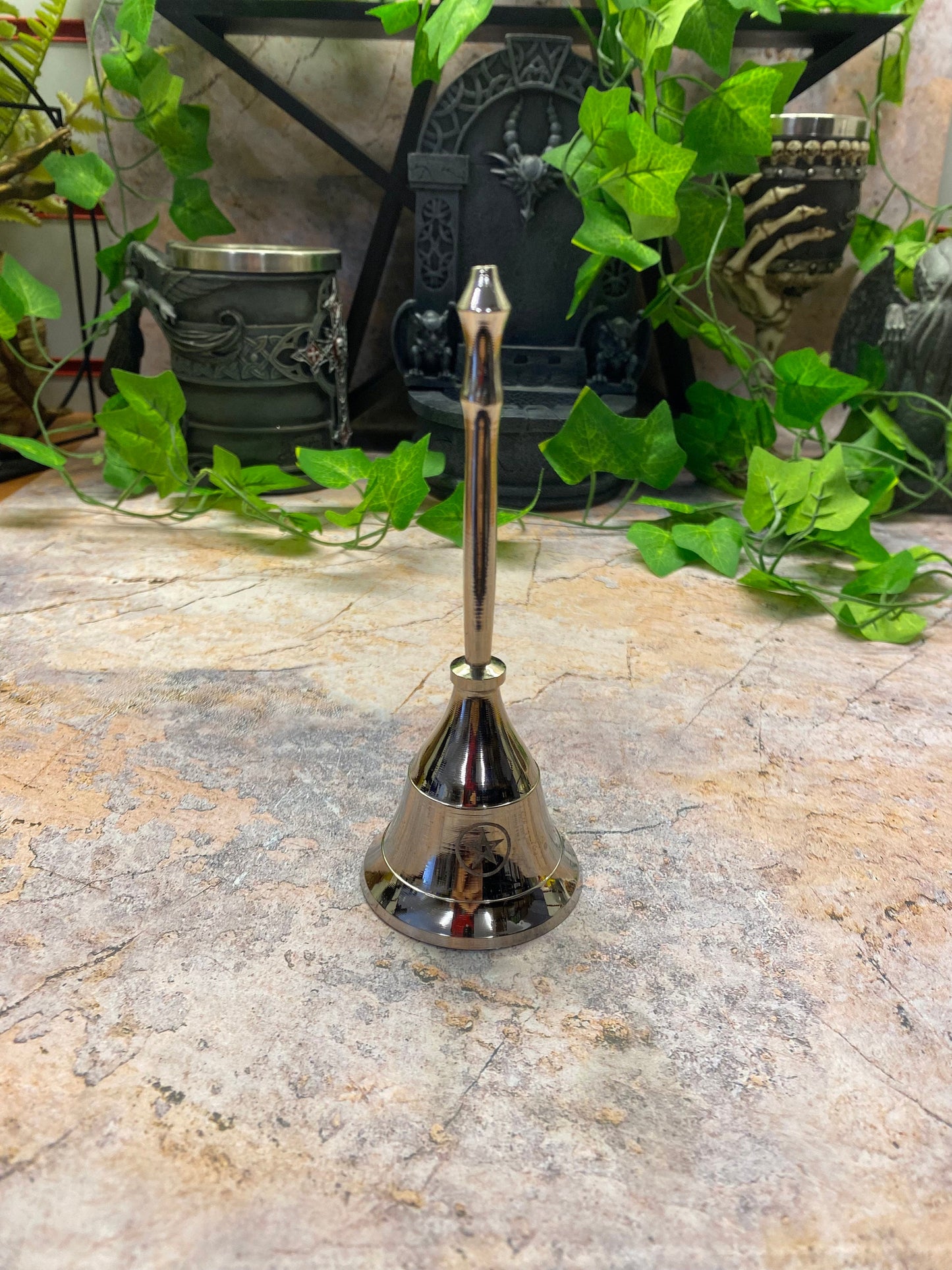 Elegant Metal Nickel Ritual Bell | Shiny Silver Finish | Ceremony Altar Decor | Home Accent Piece | Height 13.5cm-Osiris Craftworks