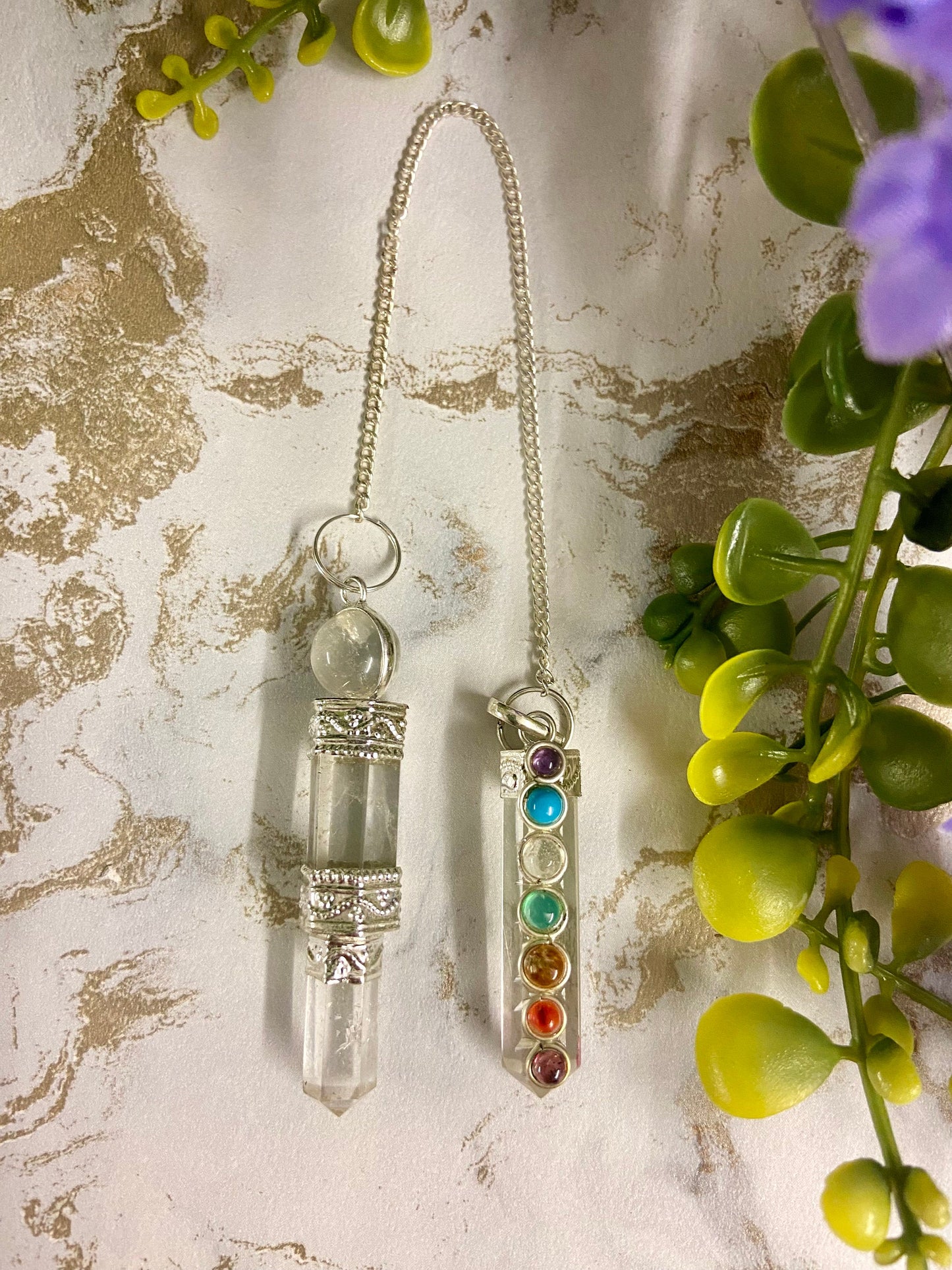 Dual-Ended 16cm Clear Quartz Wand with Chakra Pendant Energy Healing Tool Chakra Balancing Pendant