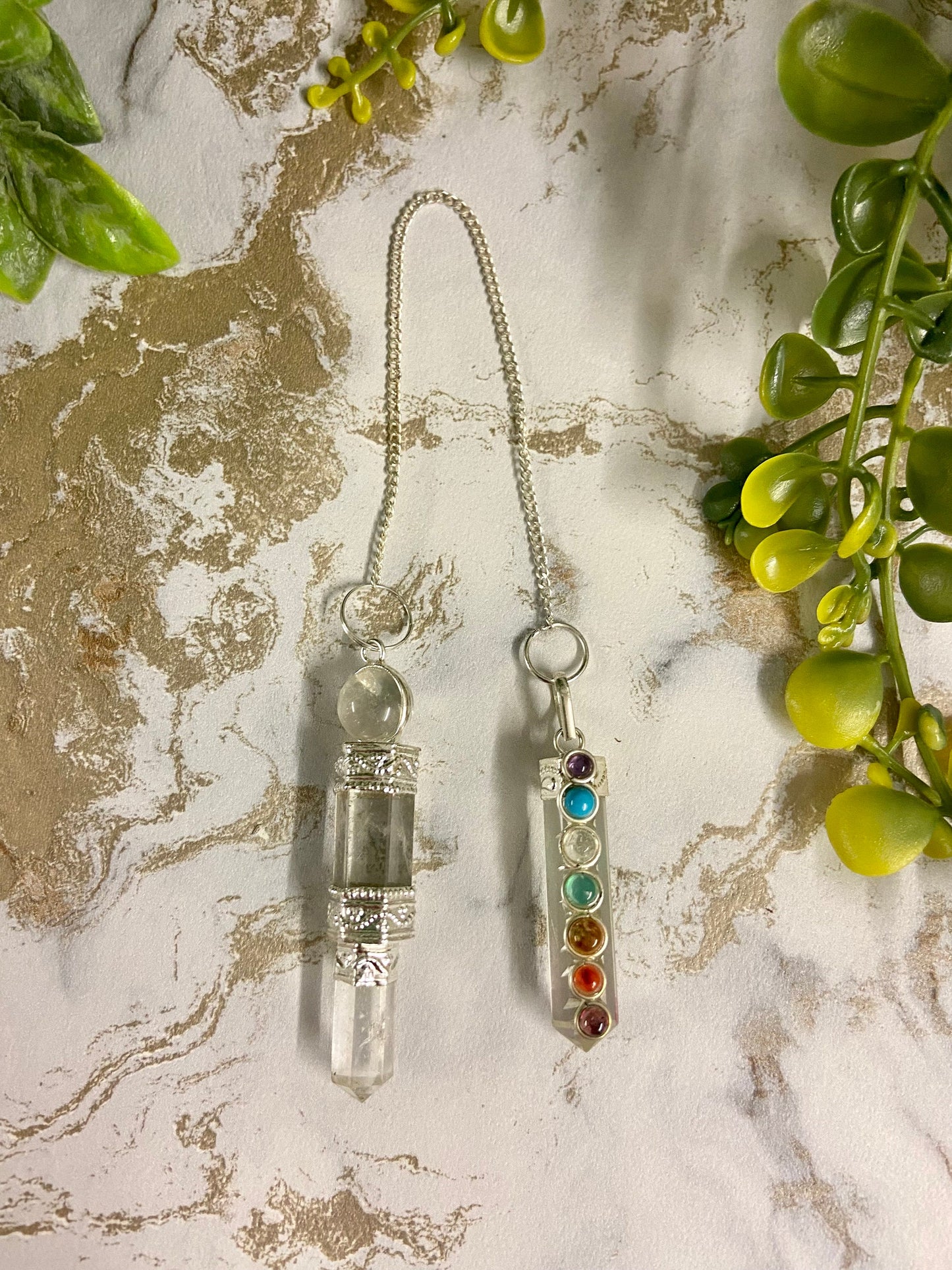 Dual-Ended 16cm Clear Quartz Wand with Chakra Pendant Energy Healing Tool Chakra Balancing Pendant