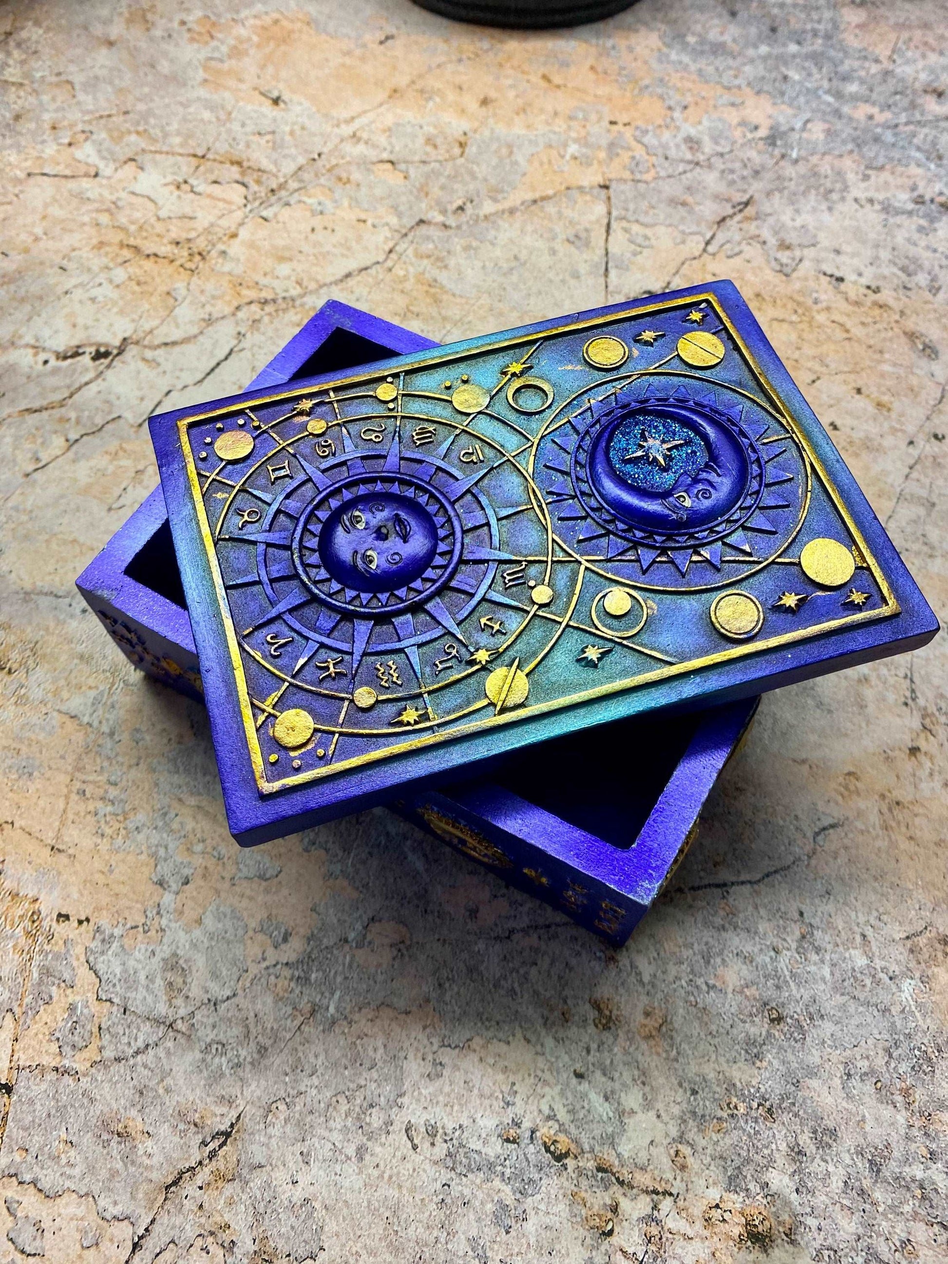 Astral Celestial Resin Box, Mystical Astrology Trinket Holder, Enchanted Zodiac Keepsake Box, Magic Moon and Stars Storage Case