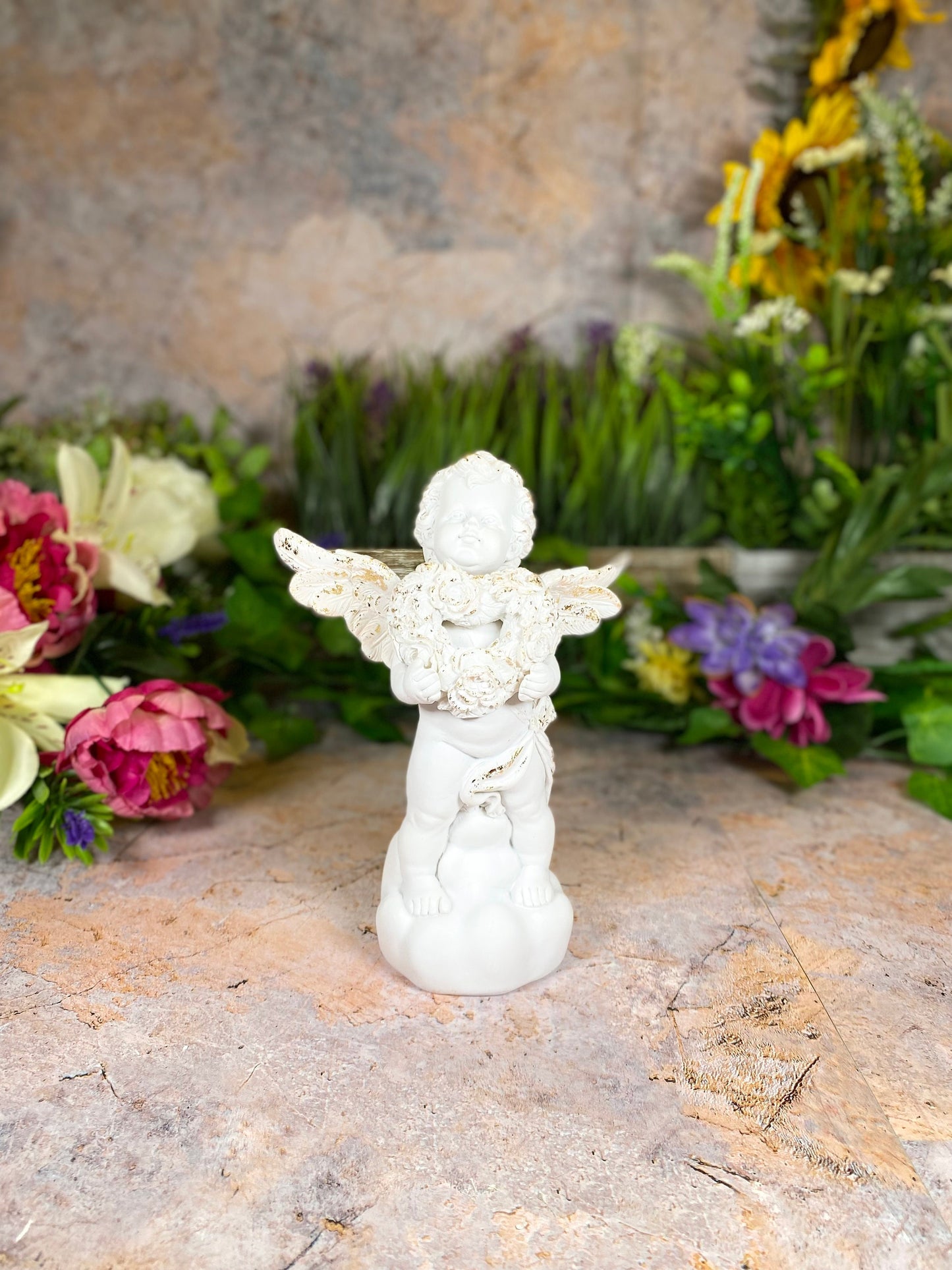 Cherubic Angel Figurine with Golden Accents, Resin Cherub Statue, Heavenly Child Sculpture, Spiritual Home Decor, Baptismal Gift-Osiris Craftworks