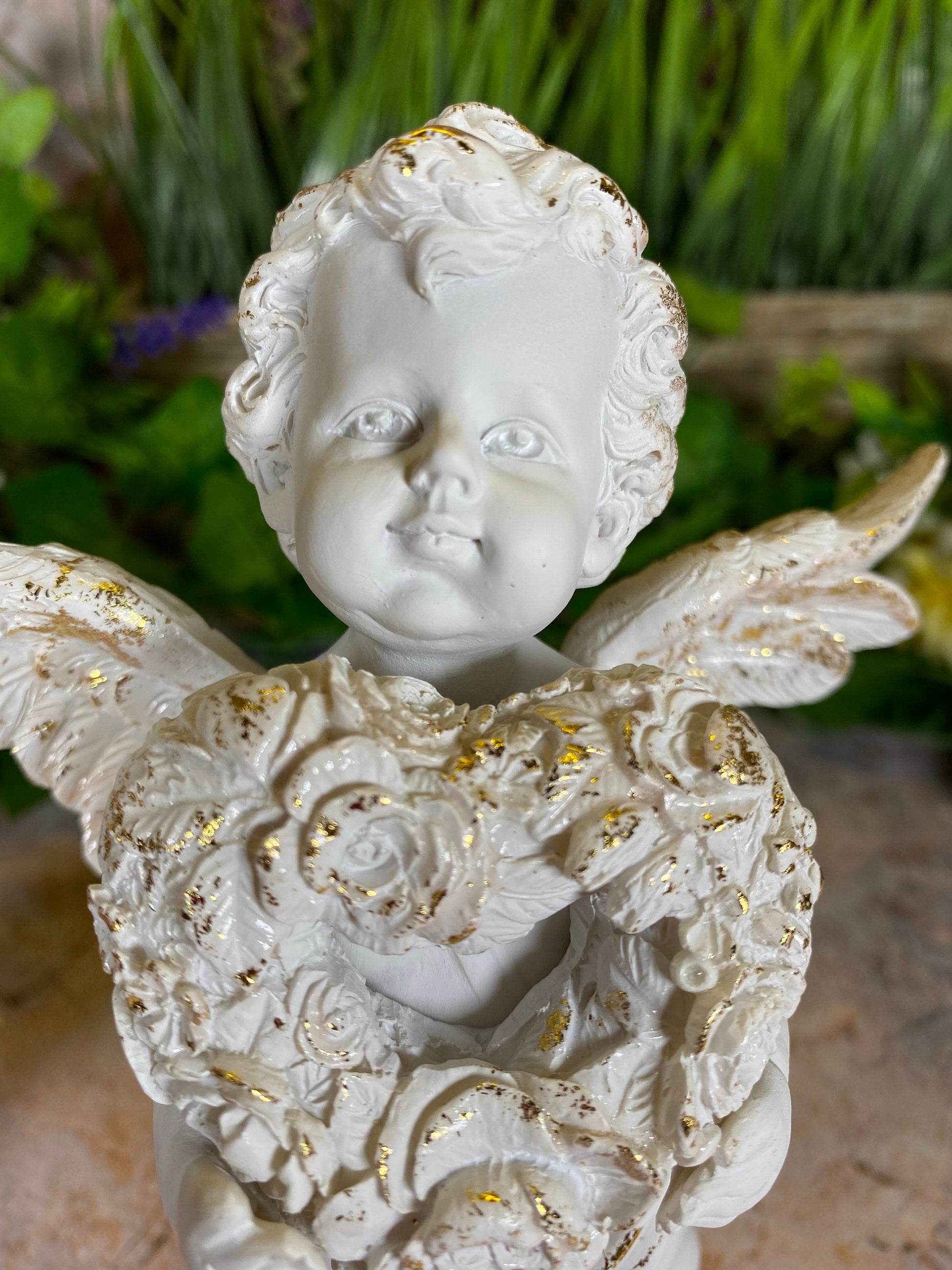 Cherubic Angel Figurine with Golden Accents, Resin Cherub Statue, Heavenly Child Sculpture, Spiritual Home Decor, Baptismal Gift-Osiris Craftworks