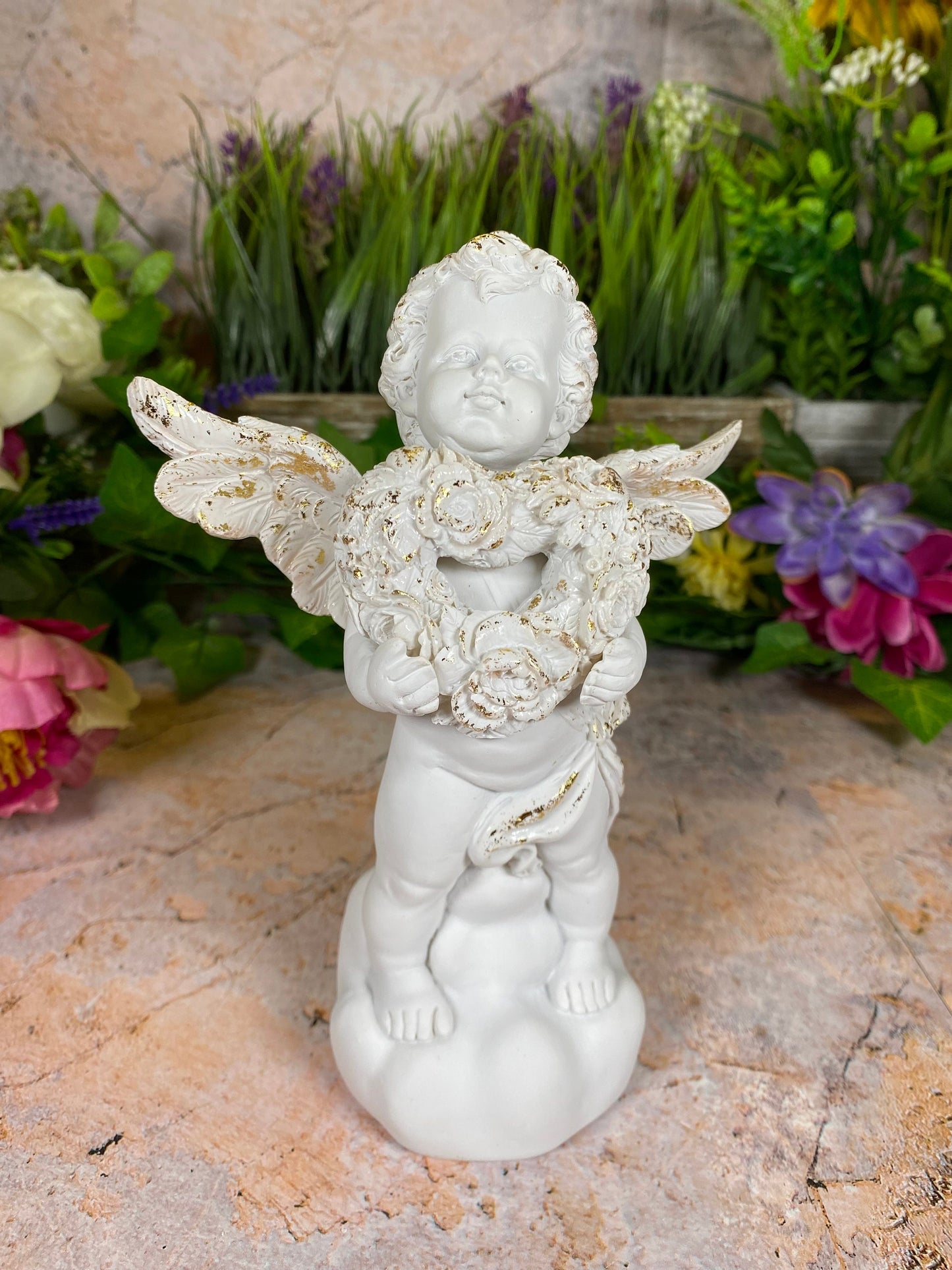 Cherubic Angel Figurine with Golden Accents, Resin Cherub Statue, Heavenly Child Sculpture, Spiritual Home Decor, Baptismal Gift-Osiris Craftworks