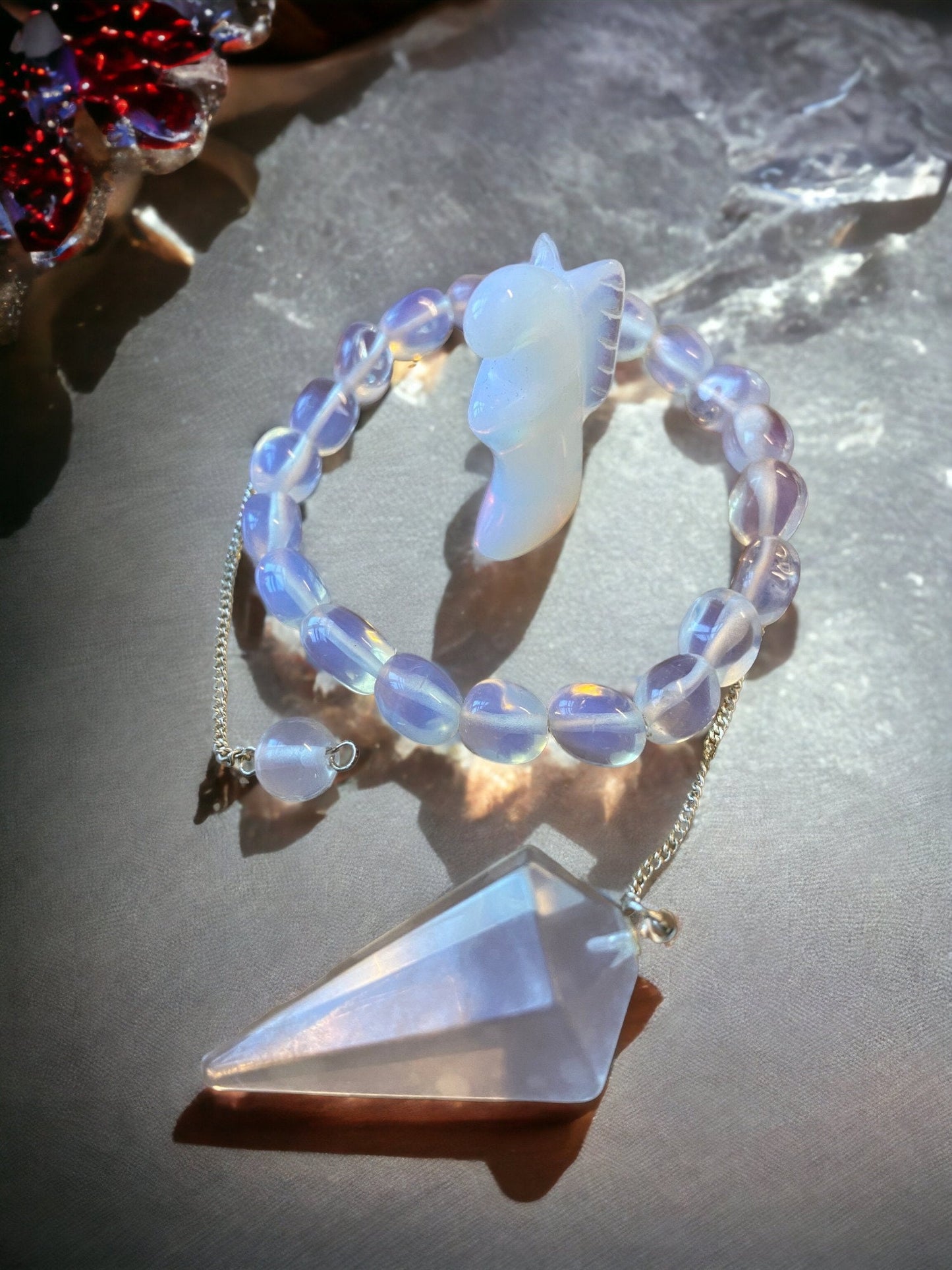 Opalite Angel, Bracelet & Dowsing Pendulum Set - Serene Energy Healing Collection-Osiris Craftworks