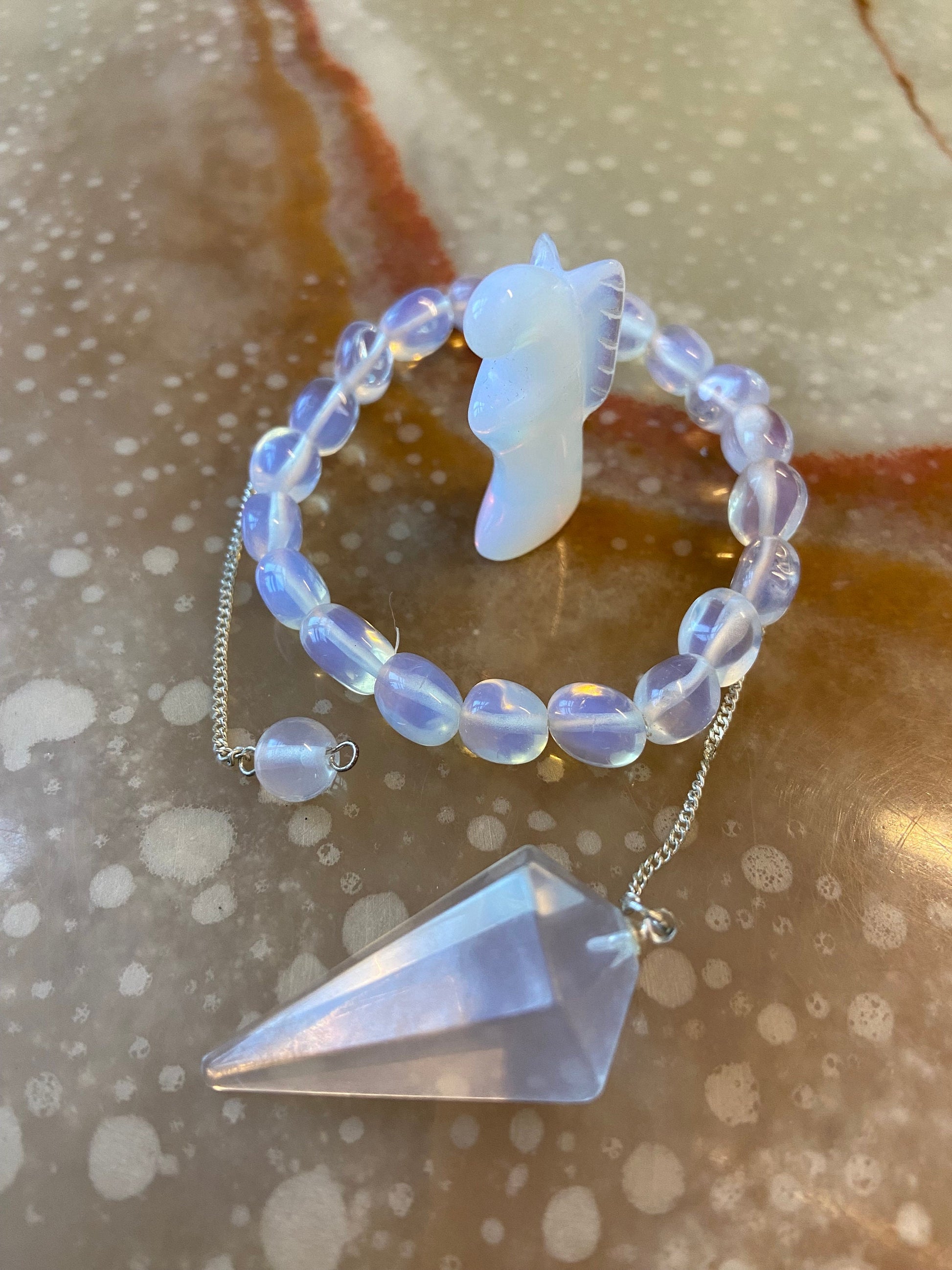 Opalite Angel, Bracelet & Dowsing Pendulum Set - Serene Energy Healing Collection-Osiris Craftworks