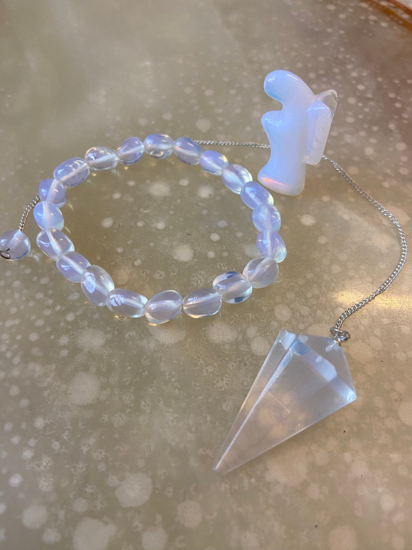 Opalite Angel, Bracelet & Dowsing Pendulum Set - Serene Energy Healing Collection-Osiris Craftworks