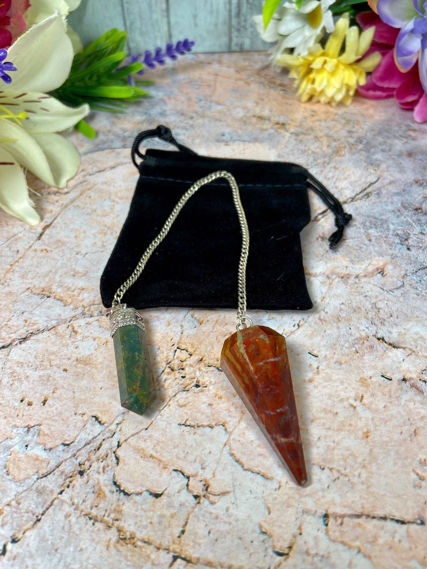 Bloodstone Pendulum & Wand Pendant - Unique Healing Crystal Necklace - Spiritual Divination Tool - Genuine Gemstone Jewellery