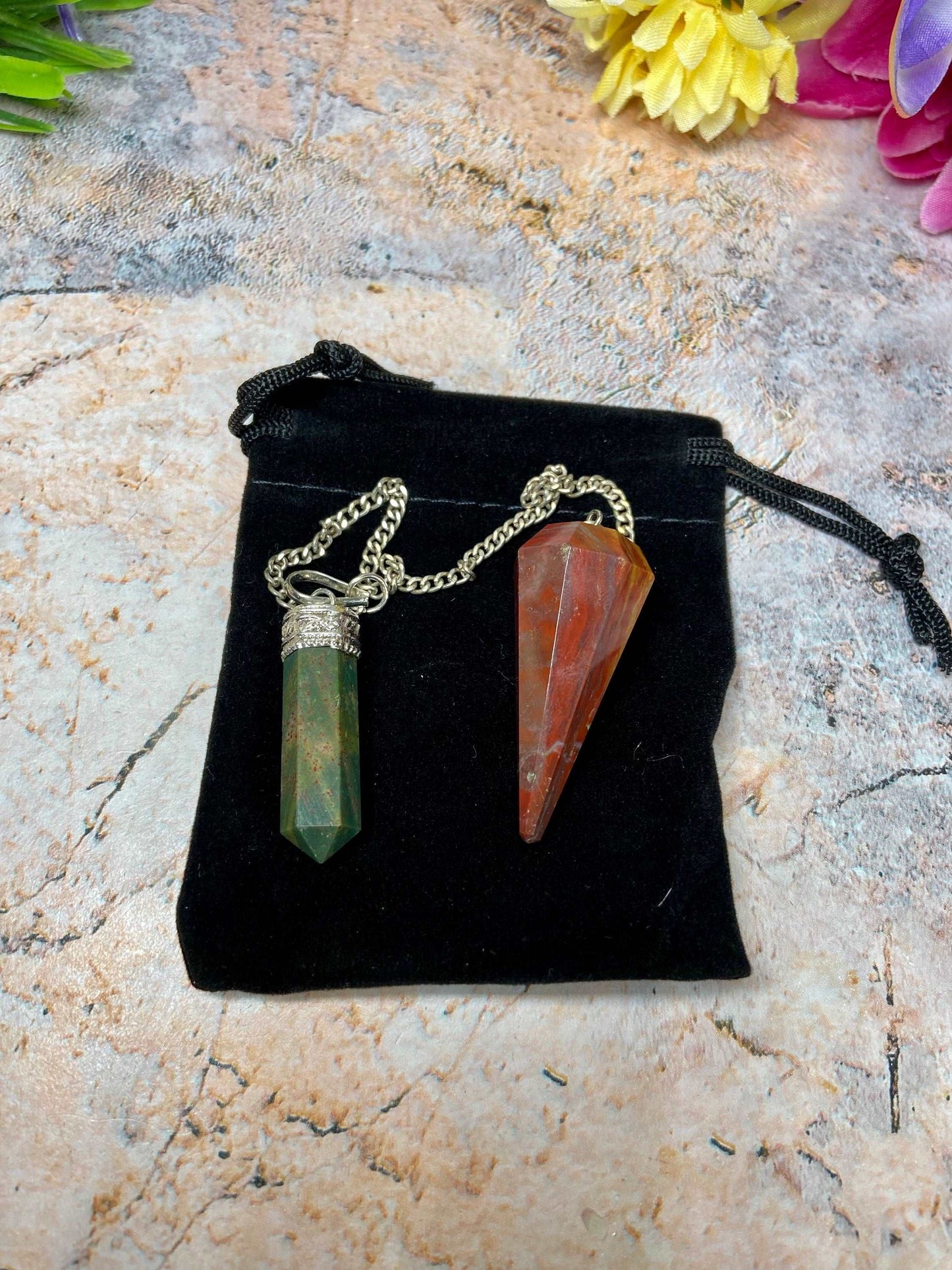 Bloodstone Pendulum & Wand Pendant - Unique Healing Crystal Necklace - Spiritual Divination Tool - Genuine Gemstone Jewellery