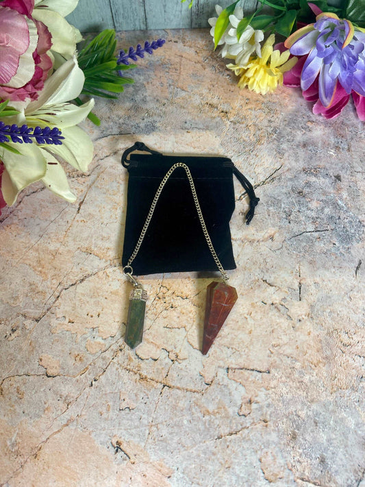 Bloodstone Pendulum & Wand Pendant - Unique Healing Crystal Necklace - Spiritual Divination Tool - Genuine Gemstone Jewellery