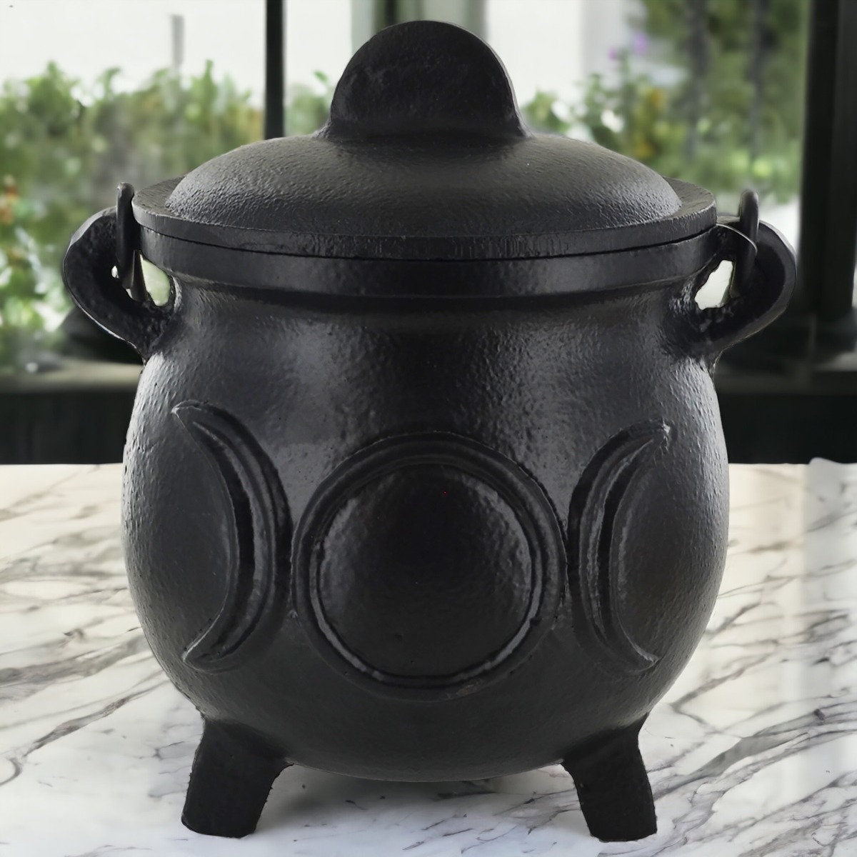 Triple Moon Goddess Cast Iron Cauldron – Black Ritual Pot, Wiccan Altar Decor, Handcrafted Witchcraft Supply-Osiris Craftworks