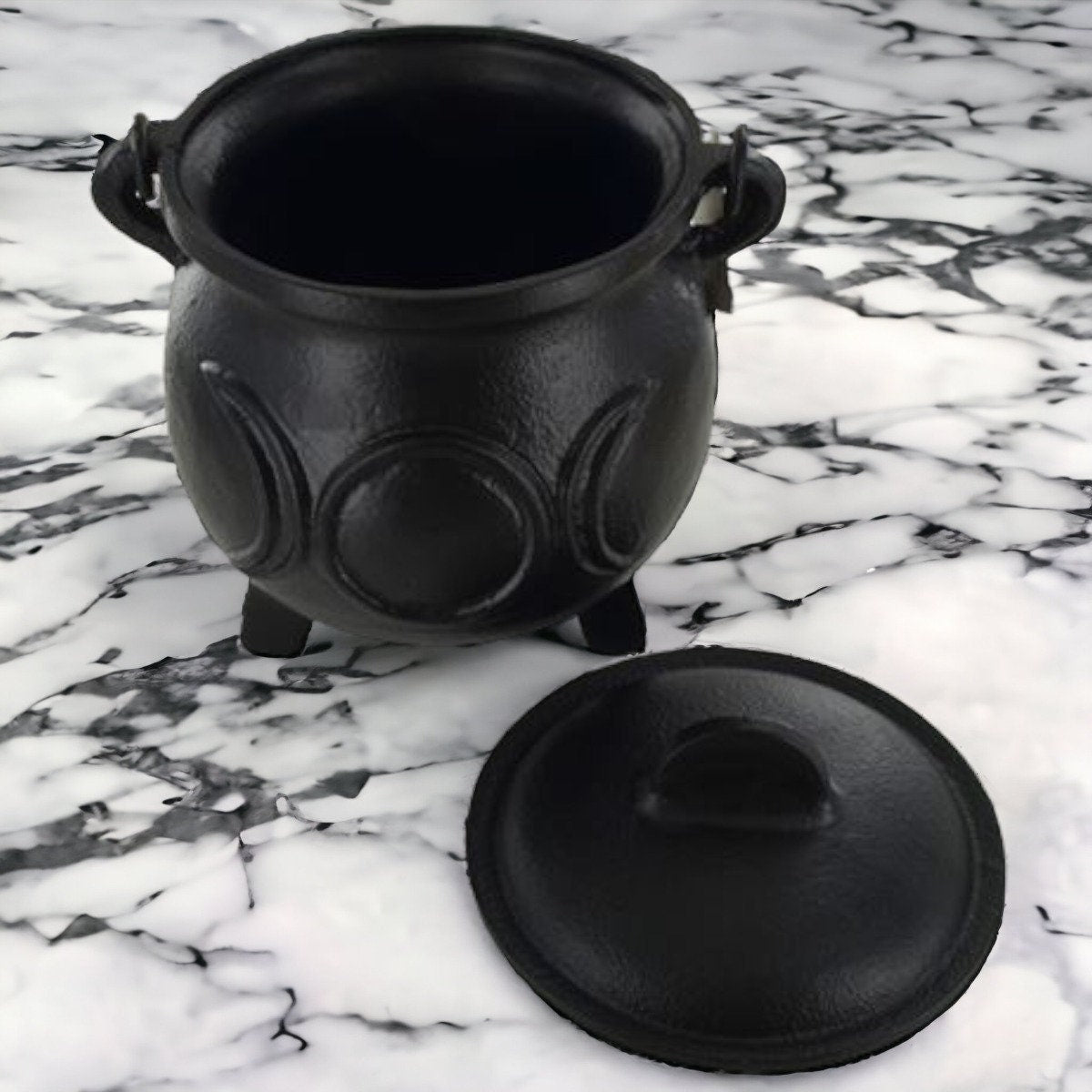 Triple Moon Goddess Cast Iron Cauldron – Black Ritual Pot, Wiccan Altar Decor, Handcrafted Witchcraft Supply-Osiris Craftworks