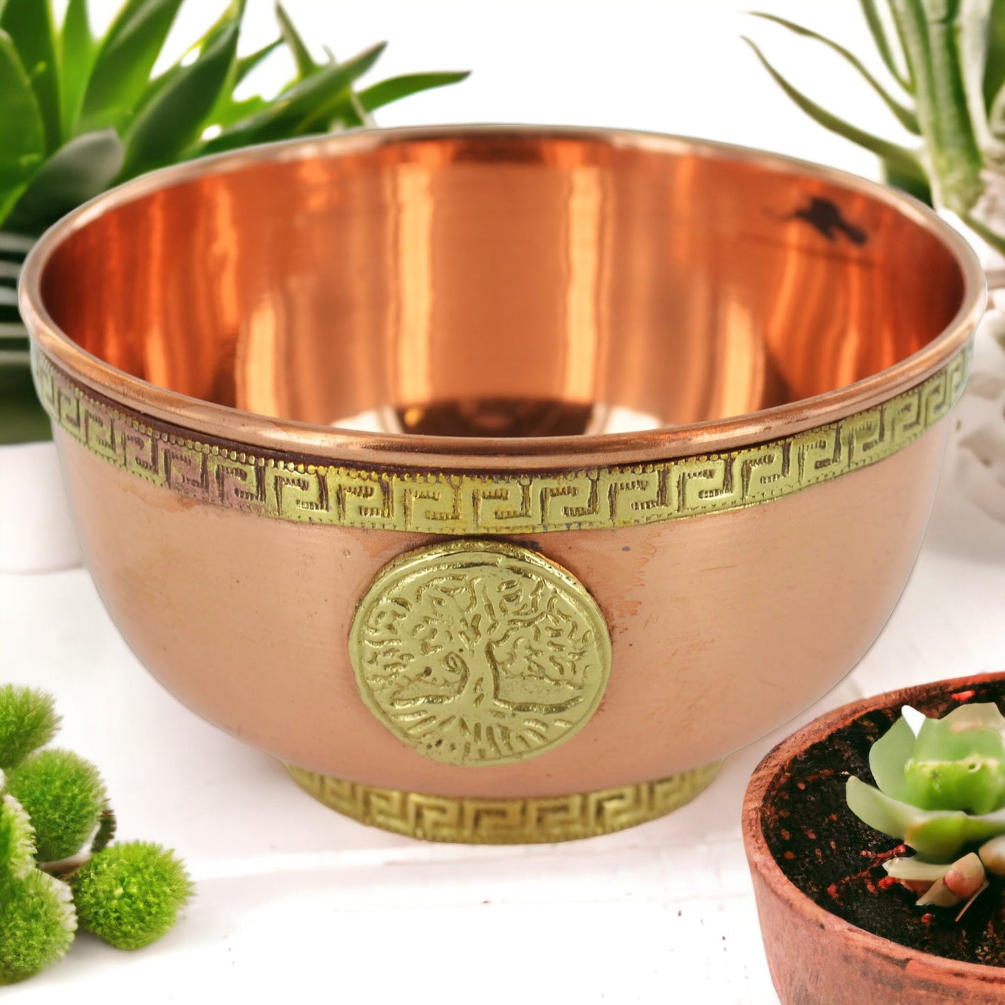 Tree of Life Engraved Copper Bowl with Brass Accents, Bronze-Finish Metal Bowl, Spiritual Home Decor, Ritual Bowl