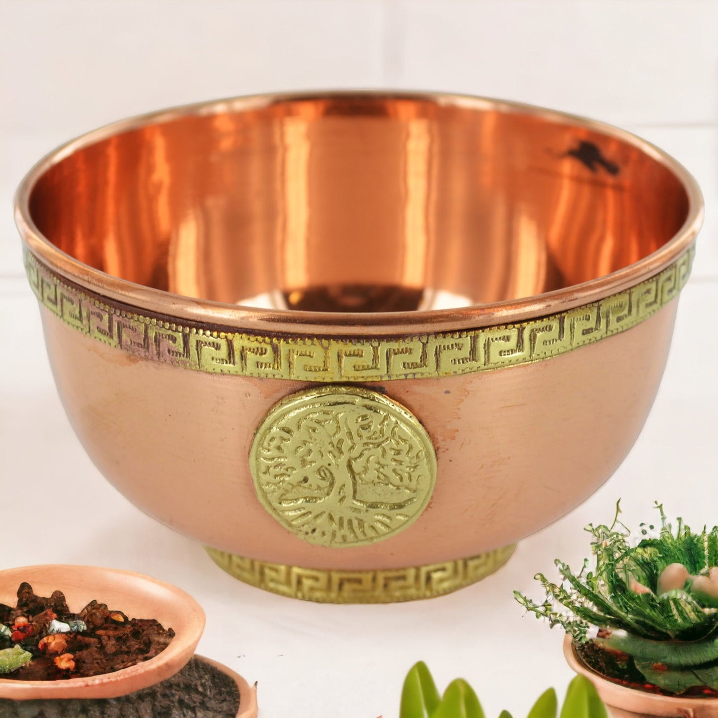 Tree of Life Engraved Copper Bowl with Brass Accents, Bronze-Finish Metal Bowl, Spiritual Home Decor, Ritual Bowl