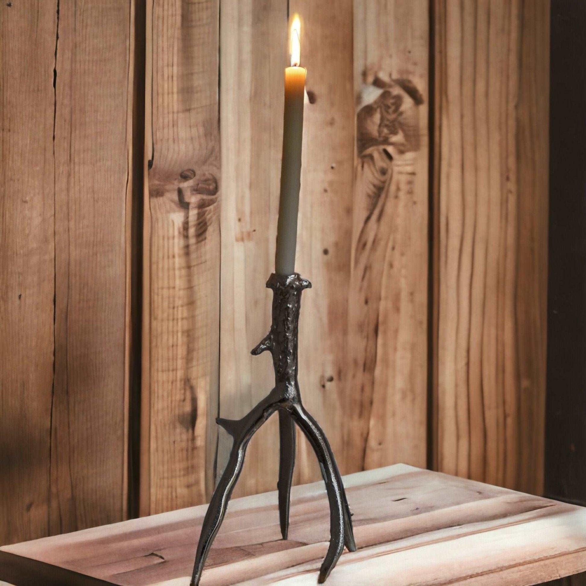 Artisan Silver Antler Candlestick Holder - Metal Sculpted Taper Candle Holder, Elegant Rustic Home Decor, Unique Handmade Centerpiece