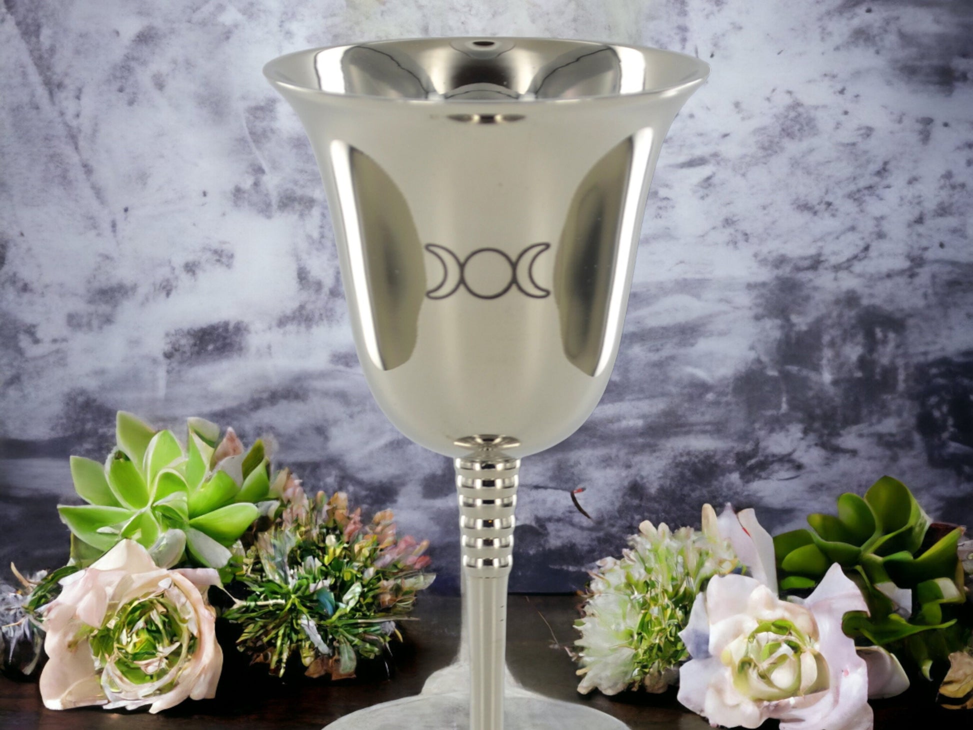 Elegant Triple Moon Goddess Silver Goblet - Perfect for Wicca, Pagan Rituals & Sacred Altars-Osiris Craftworks