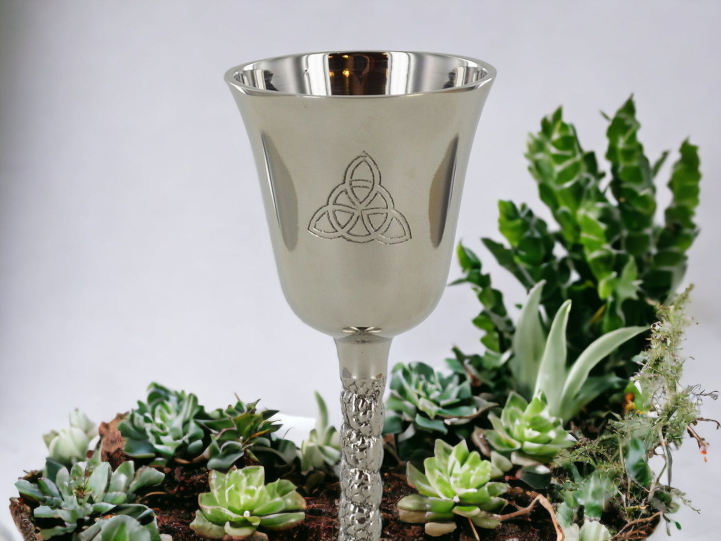 Triquetra Celtic Symbol Silver Metal Goblet - Elegant Chalice , Ceremonial Drinking Vessel, Mystical Decor Piece