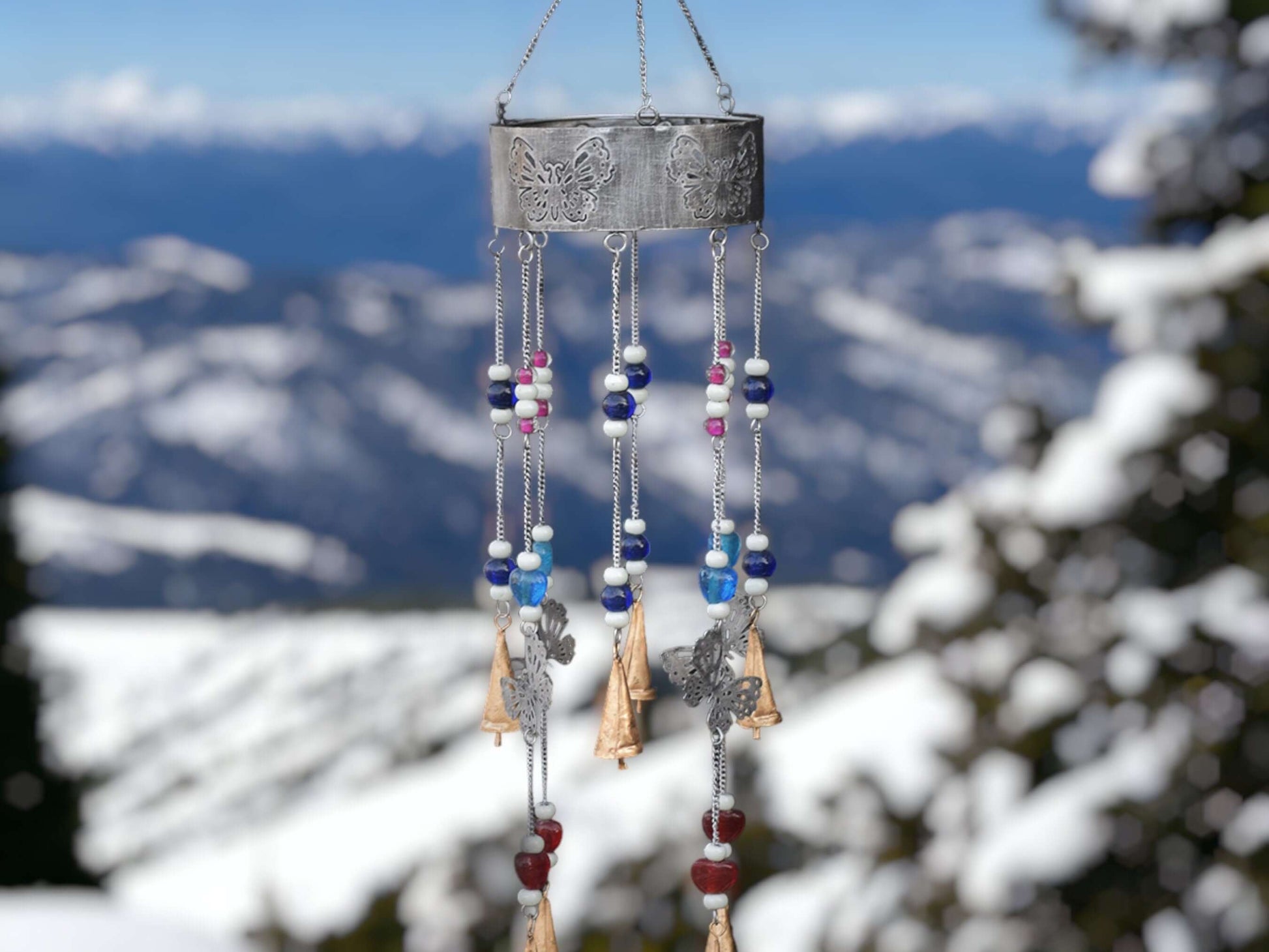 Large Grey Metal Wind Chime with Colourful Beads | Bohemian Garden Decor | Aesthetic Outdoor Windchime | Relaxing Sound | Boxed Gift Idea-Osiris Craftworks