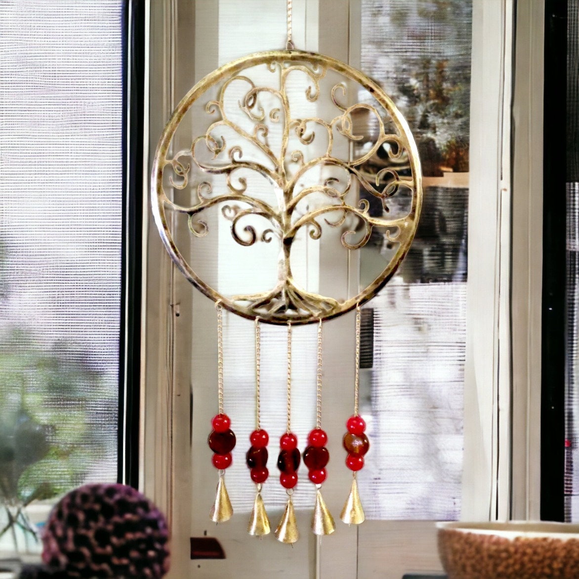 Tree of Life Metal Wind Chime with Harmonic Bells Handcrafted Spiritual Chime, Rustic Garden Decor, Meditative Outdoor Art-Osiris Craftworks