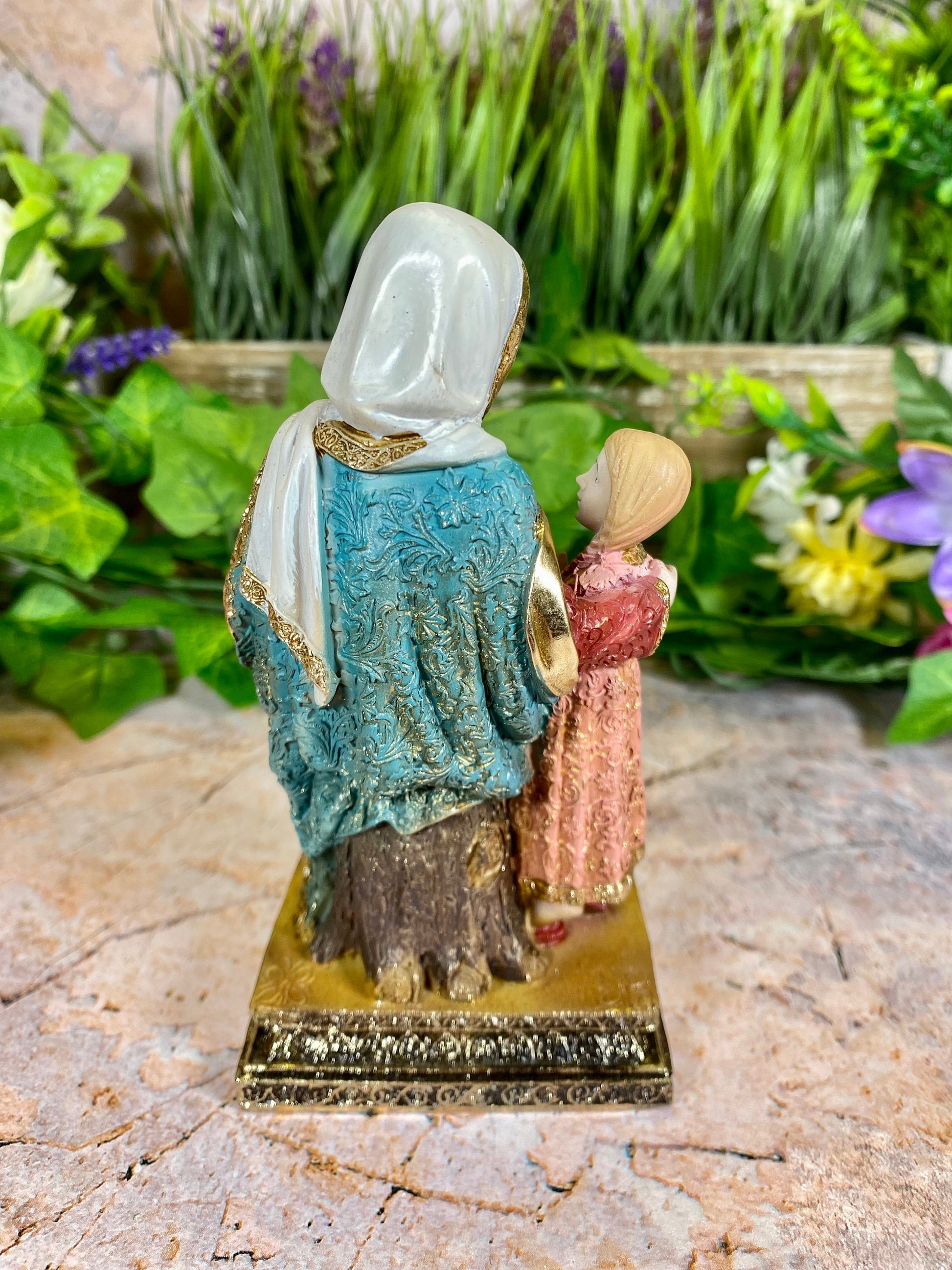 Saint Anne and Child Resin Figurine, Religious Statue, Patron Saint Decor, Inspirational Christian Art, Hand-Painted Family Sculpture-Osiris Craftworks