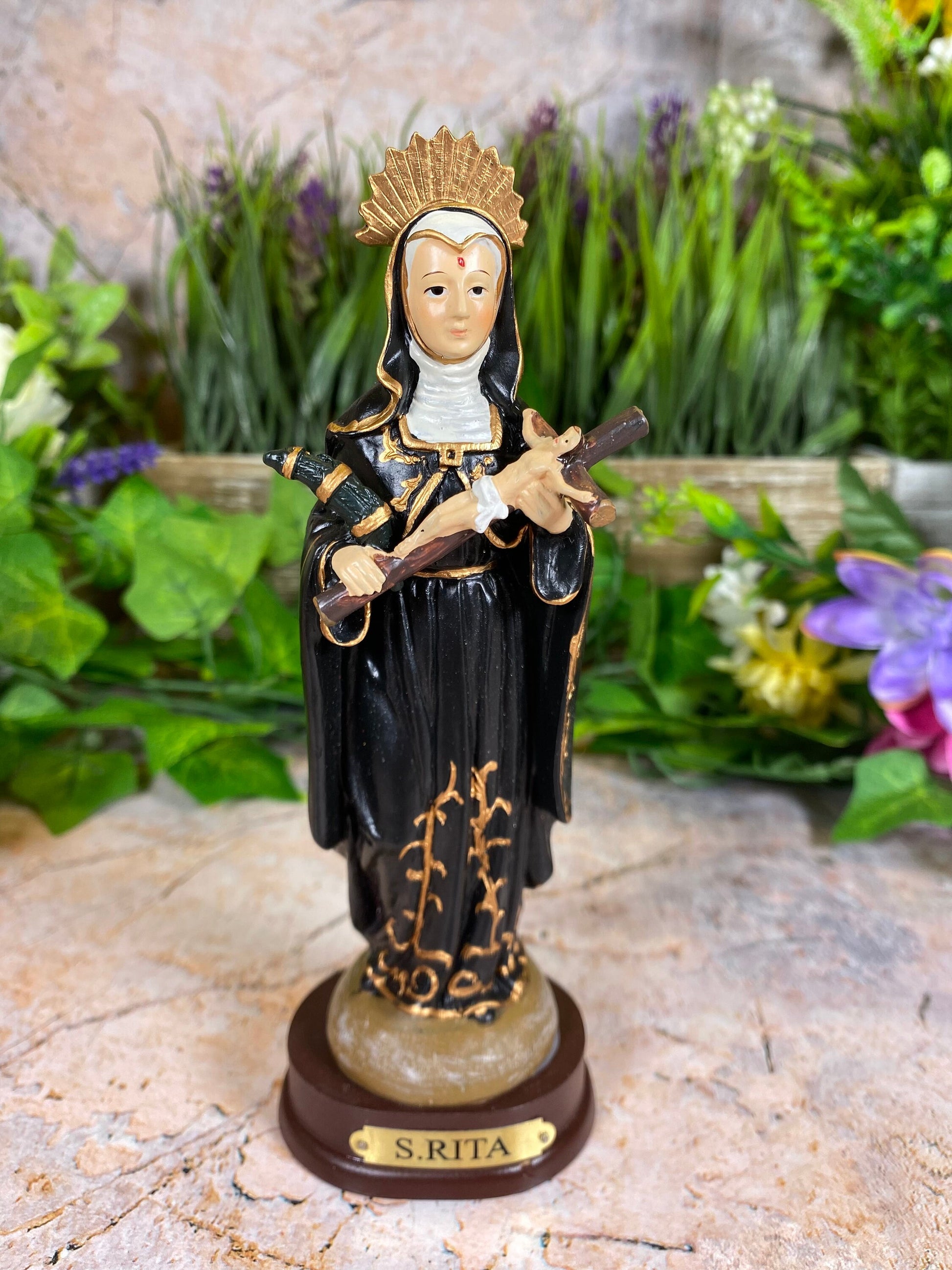 Saint Rita of Cascia Resin Statue, Patron Saint of Impossible Causes, Handcrafted Religious Figurine, Spiritual Decor, Christian Art-Osiris Craftworks