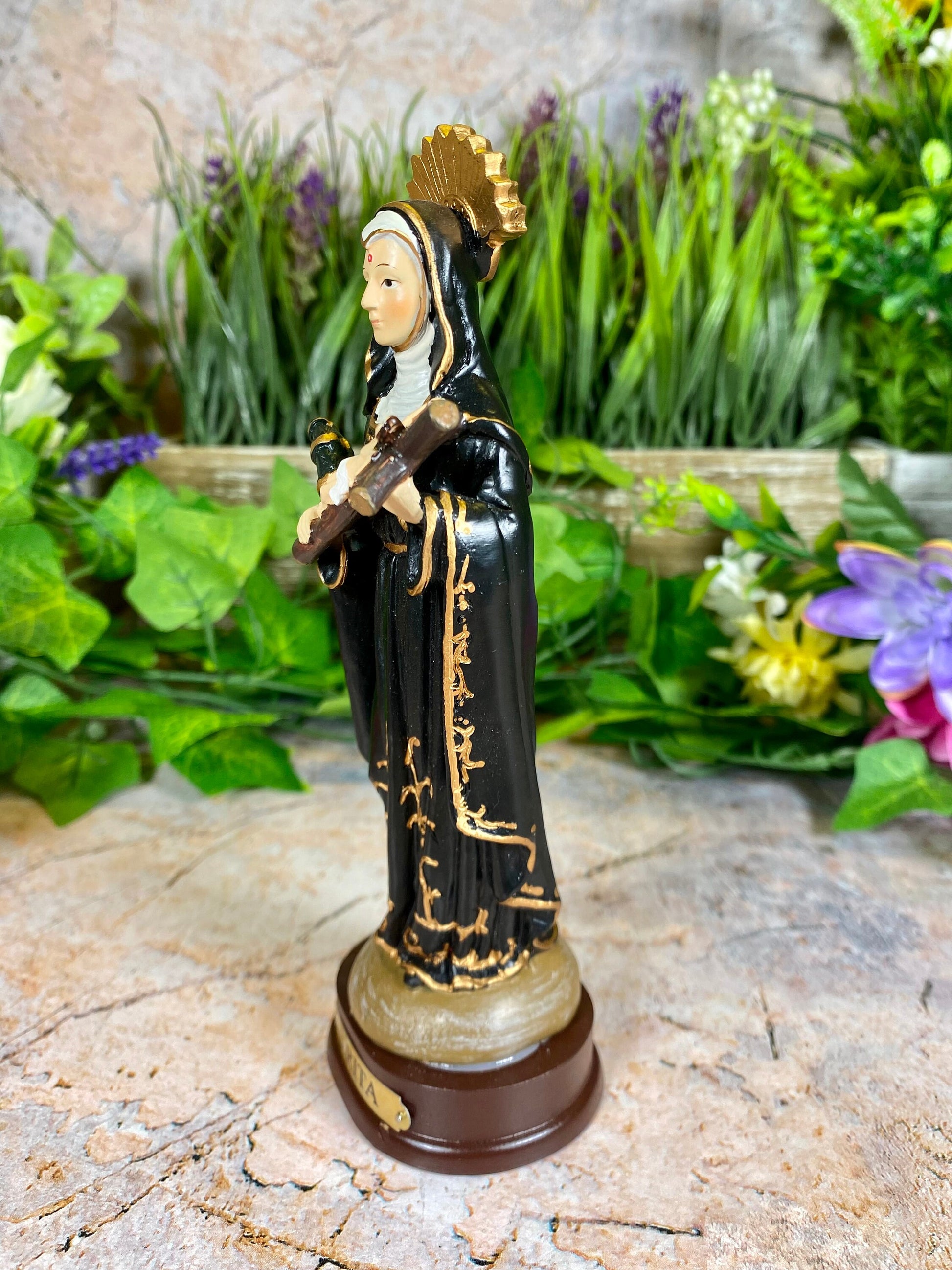 Saint Rita of Cascia Resin Statue, Patron Saint of Impossible Causes, Handcrafted Religious Figurine, Spiritual Decor, Christian Art-Osiris Craftworks