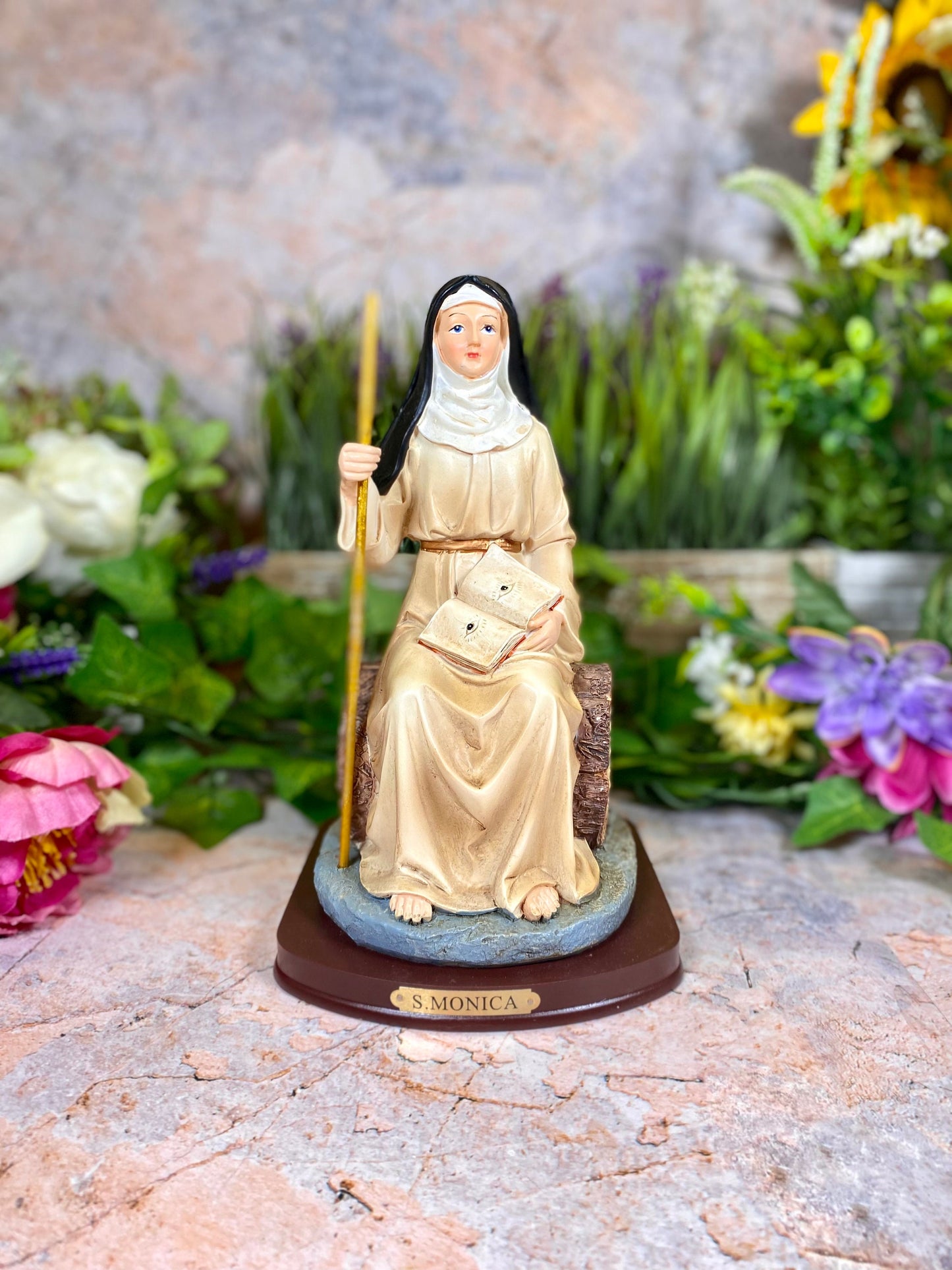 Saint Monica Resin Statue, Patroness of Mothers and Wives, Hand-Painted Figurine, Christian Home Decor, Inspirational Religious Art-Osiris Craftworks