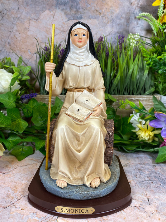 Saint Monica Resin Statue, Patroness of Mothers and Wives, Hand-Painted Figurine, Christian Home Decor, Inspirational Religious Art-Osiris Craftworks