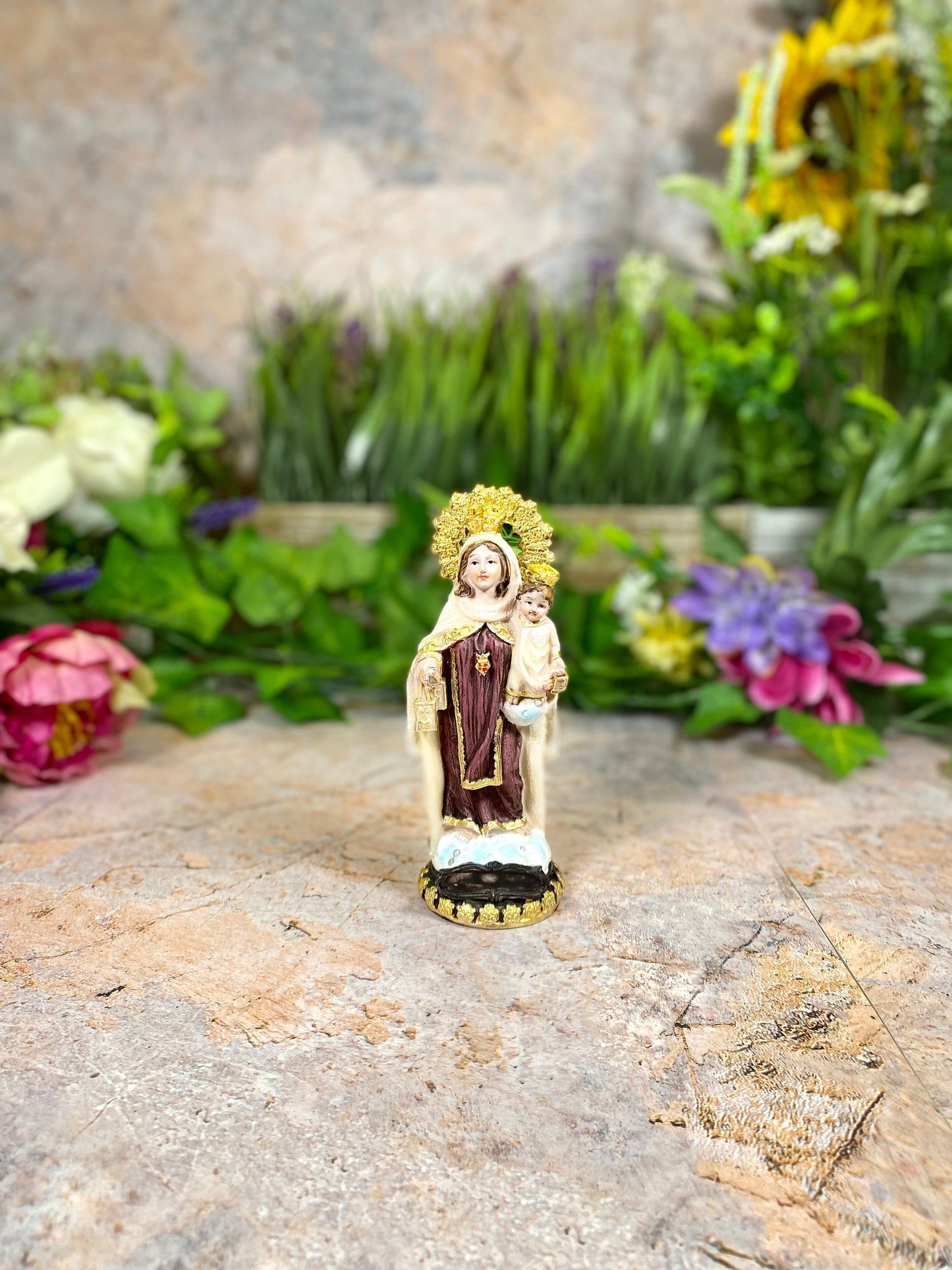 Our Lady of Mount Carmel Resin Figurine, Hand-Painted Marian Statue, Catholic Decor, Patroness of Carmelite Order