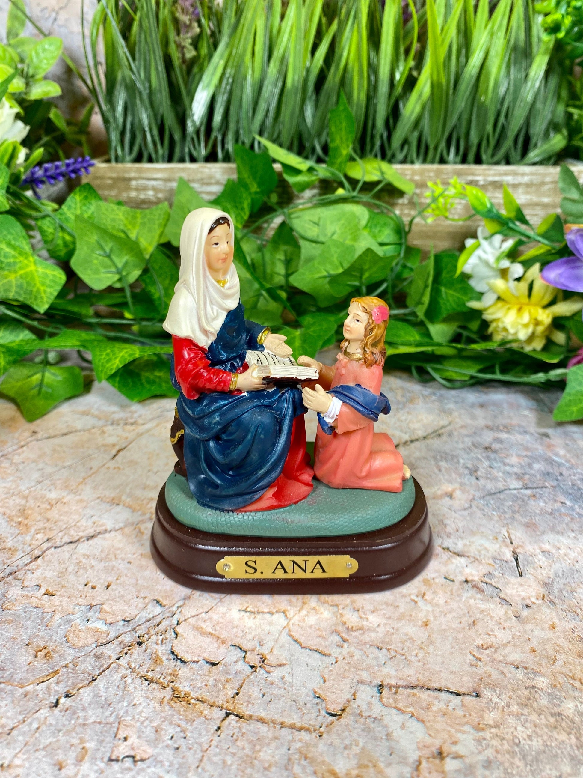 Saint Anne Teaching Mary Resin Statue, Hand-Painted Figurine, Inspirational Religious Decor, Christian Education Symbol-Osiris Craftworks